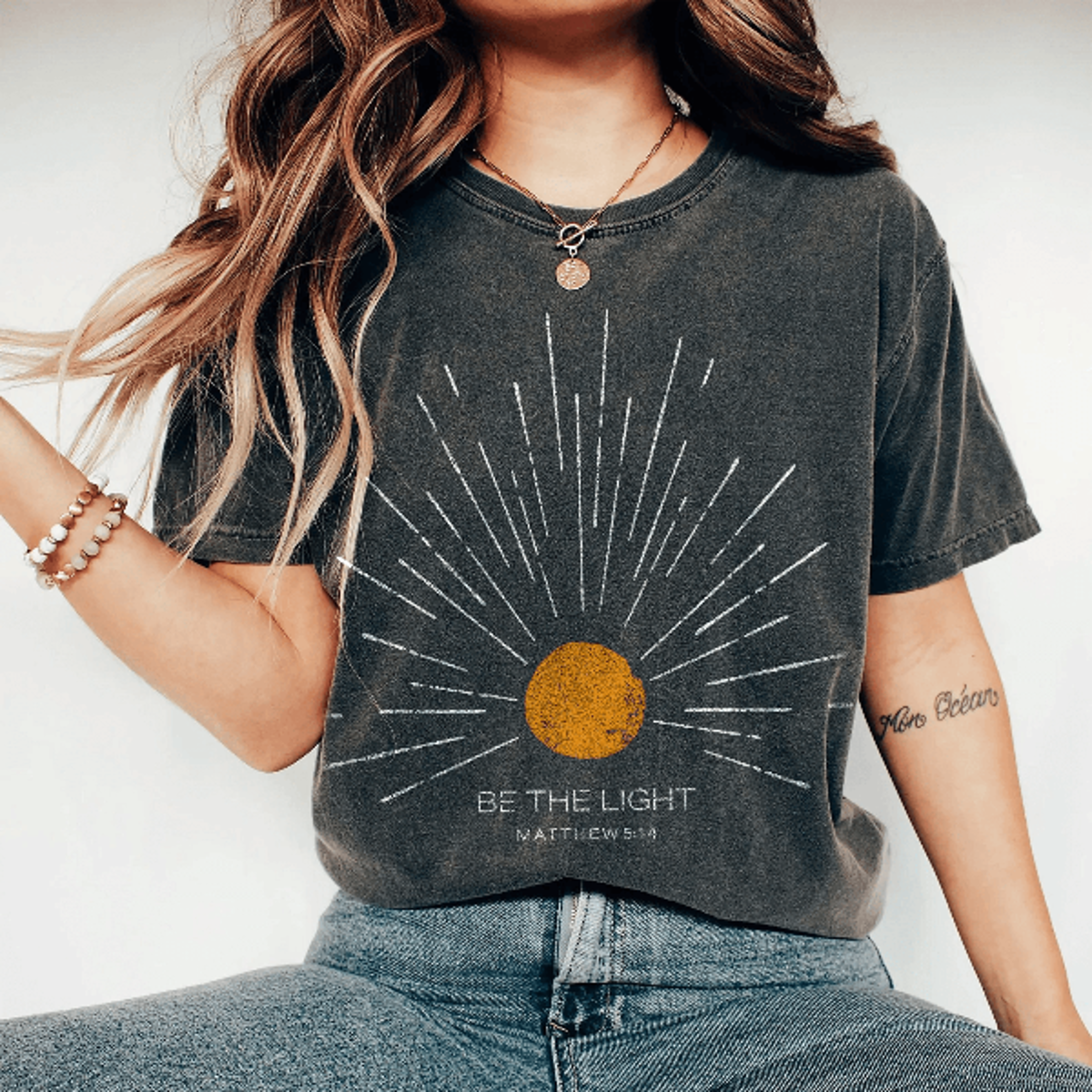 be the light shirt matthew 5 14 sunburst comfort colors christian boho faith tee