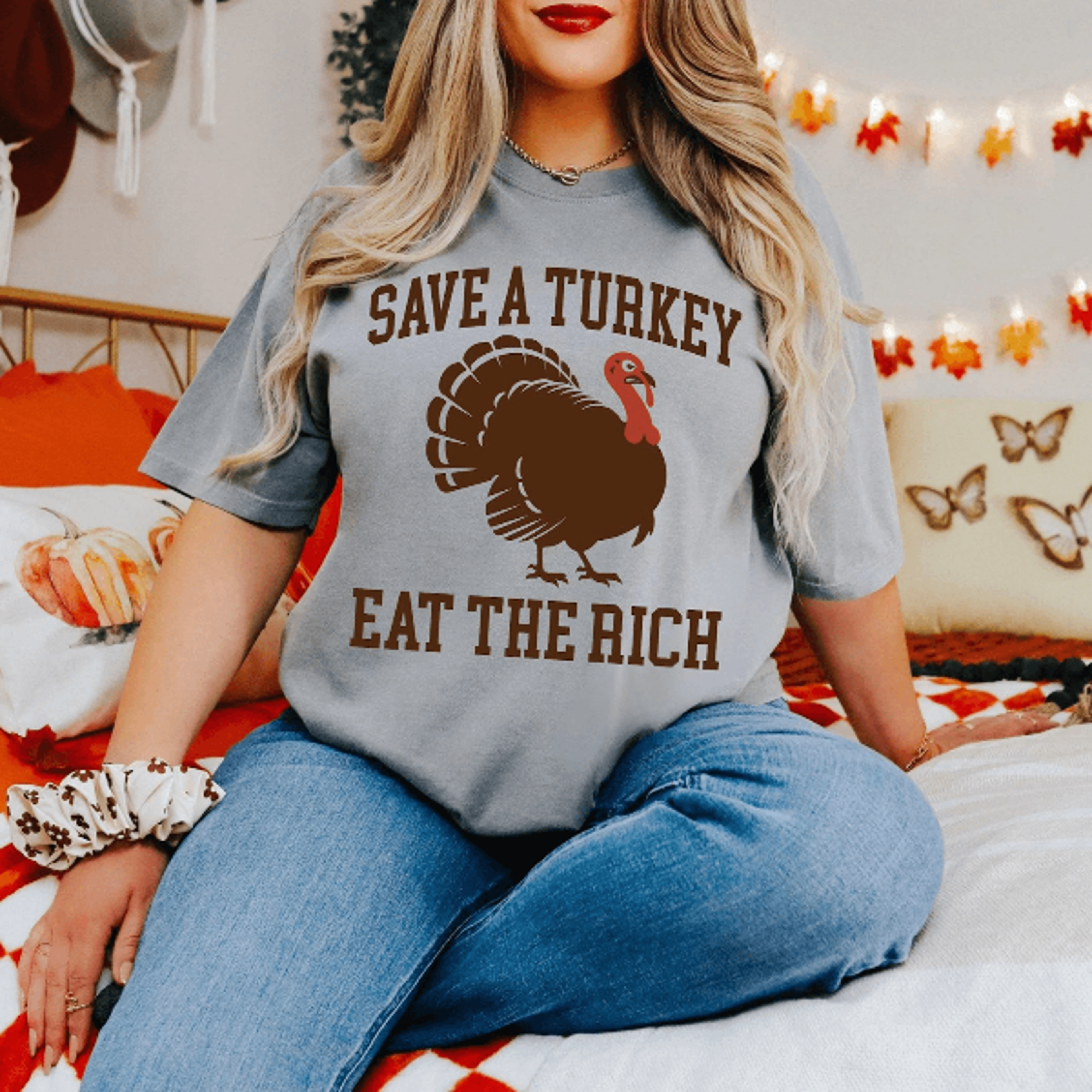 liberal thanksgiving shirt comfort colors tee save a turkey eat the rich graphic