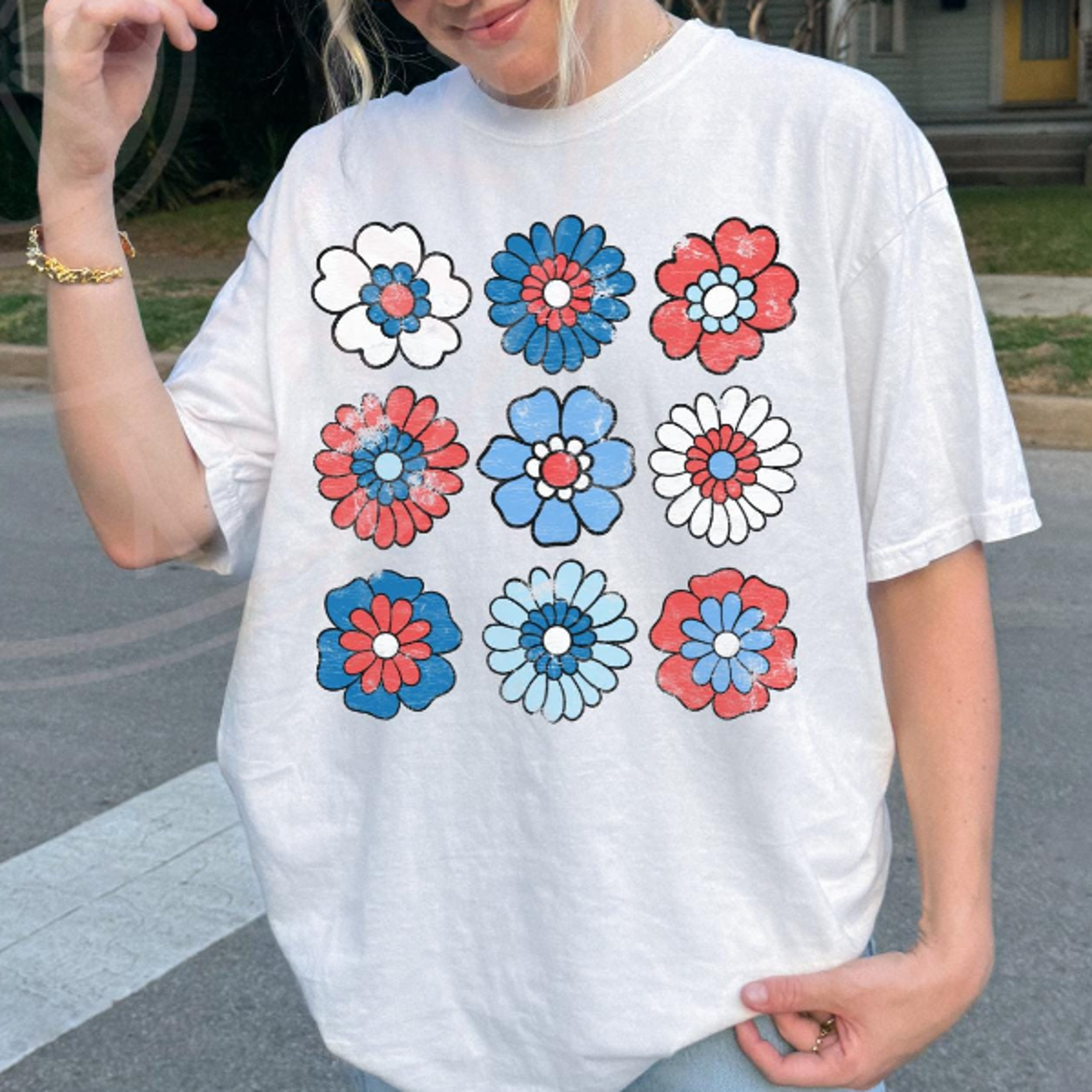 retro 4th of july shirt, usa flag shirt, floral summer shirt, retro daisy shirt, fourth of july, womens 4th of july shir