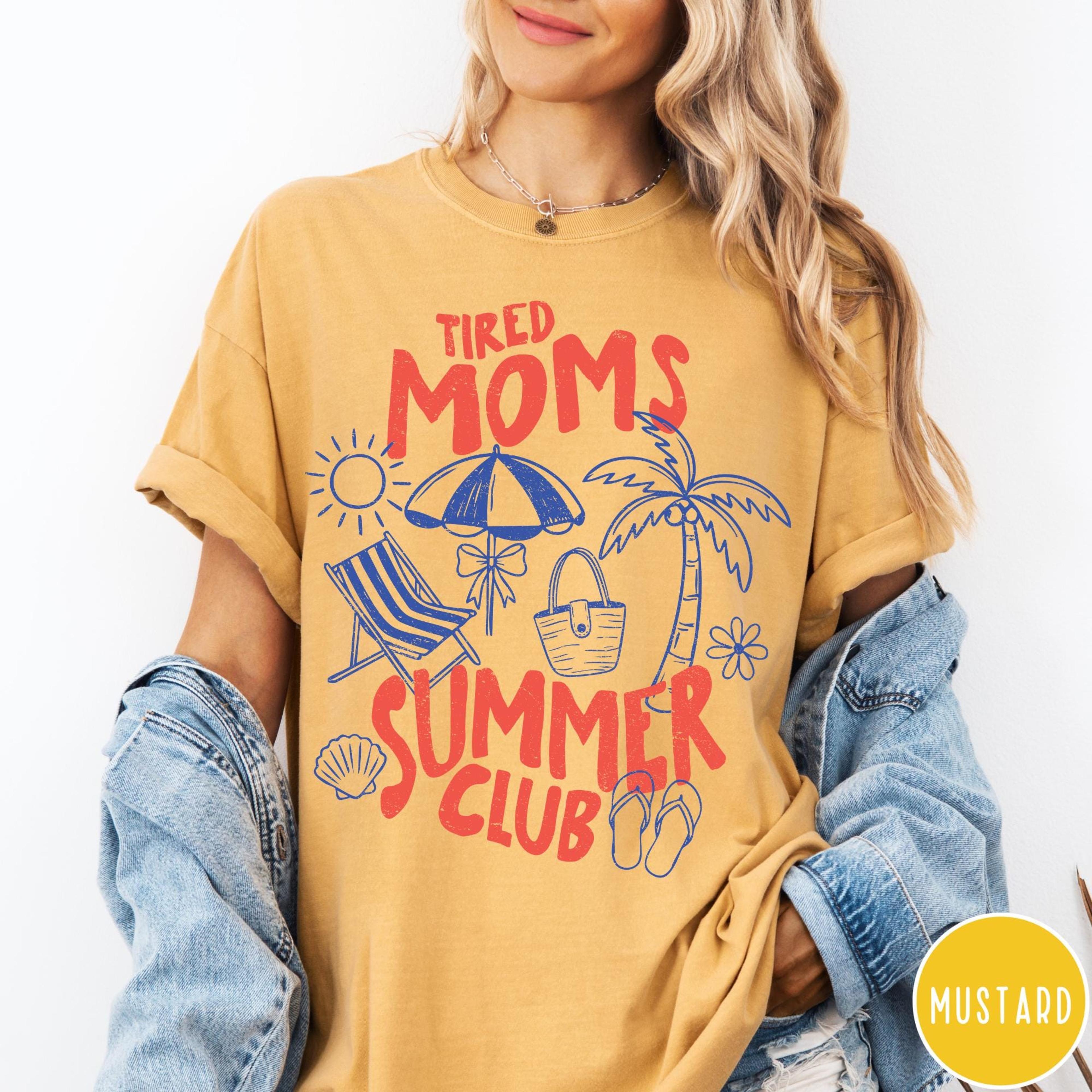 tired moms summer club comfort colors t-shirt, funny retro mom summer tee, beach mom shirt, summer graphic tee