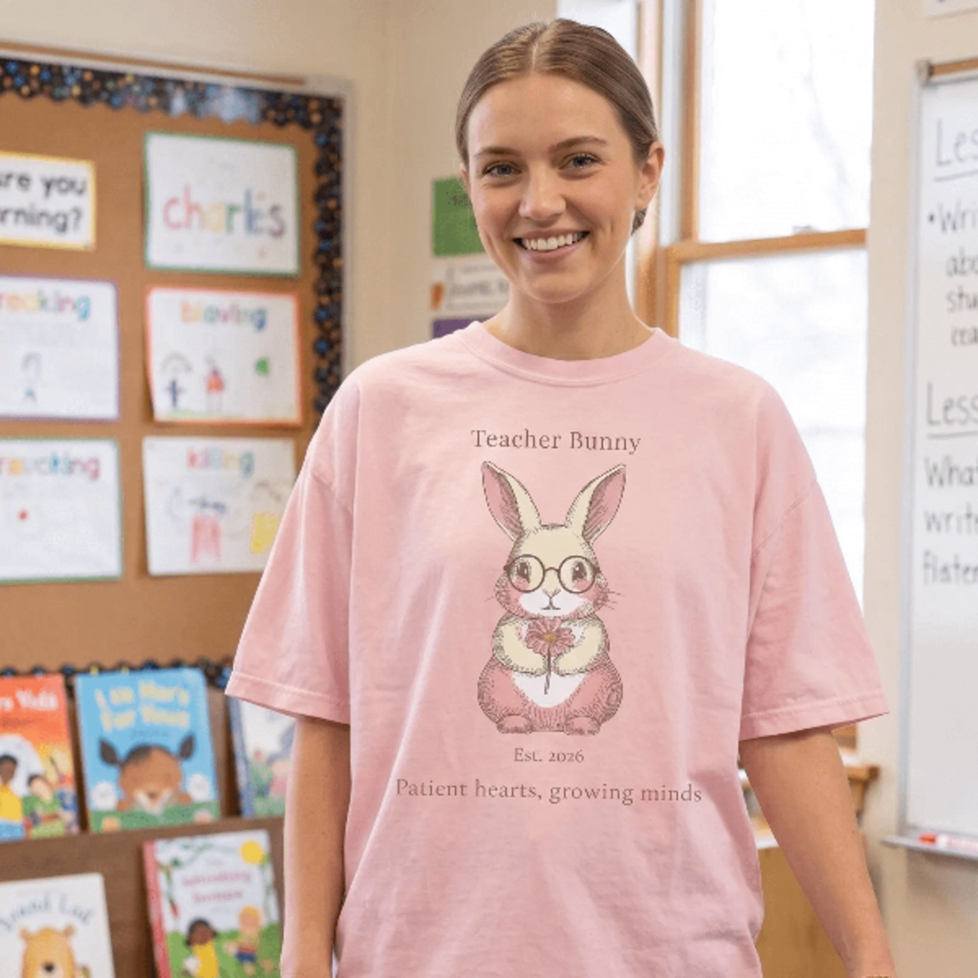 comfort colors teacher bunny shirt | cottagecore bunny teacher appreciation tee