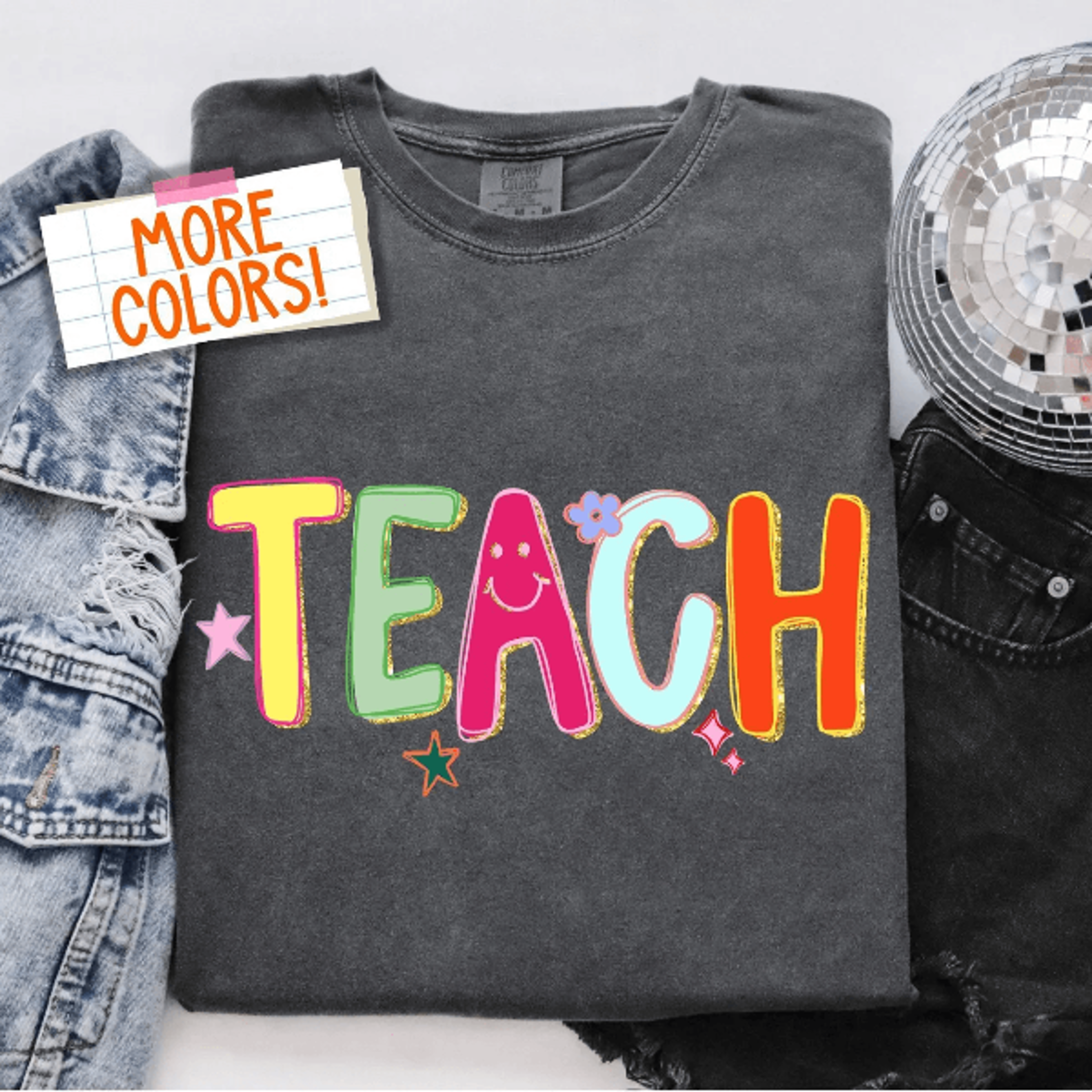 comfort colors teacher shirt | funny doodle stars glitter preppy teacher appreciation tee