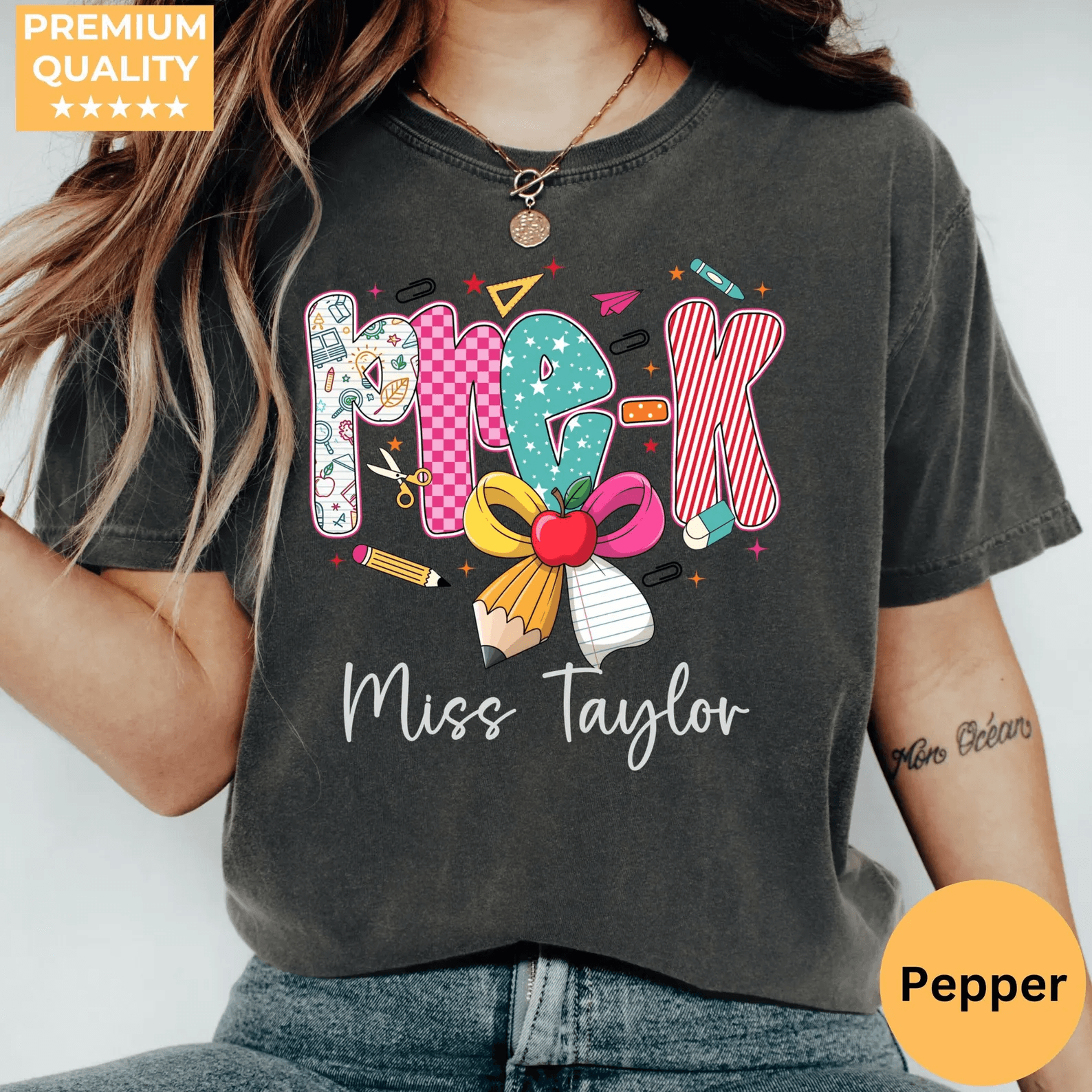 comfort colors pre-k teacher name shirt | personalized back to school teacher tee
