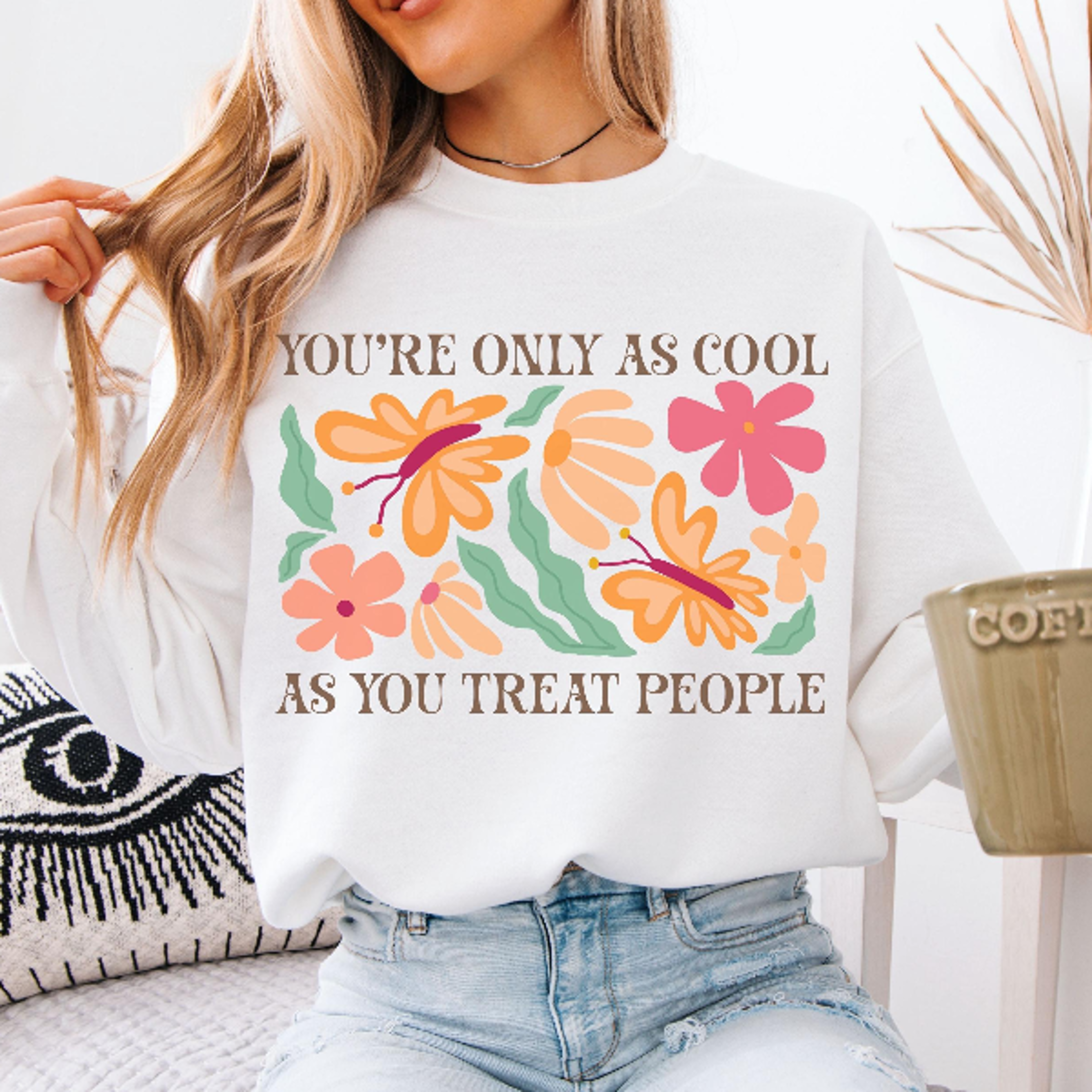 matisse floral butterflies sweatshirt kindness graphic sweater