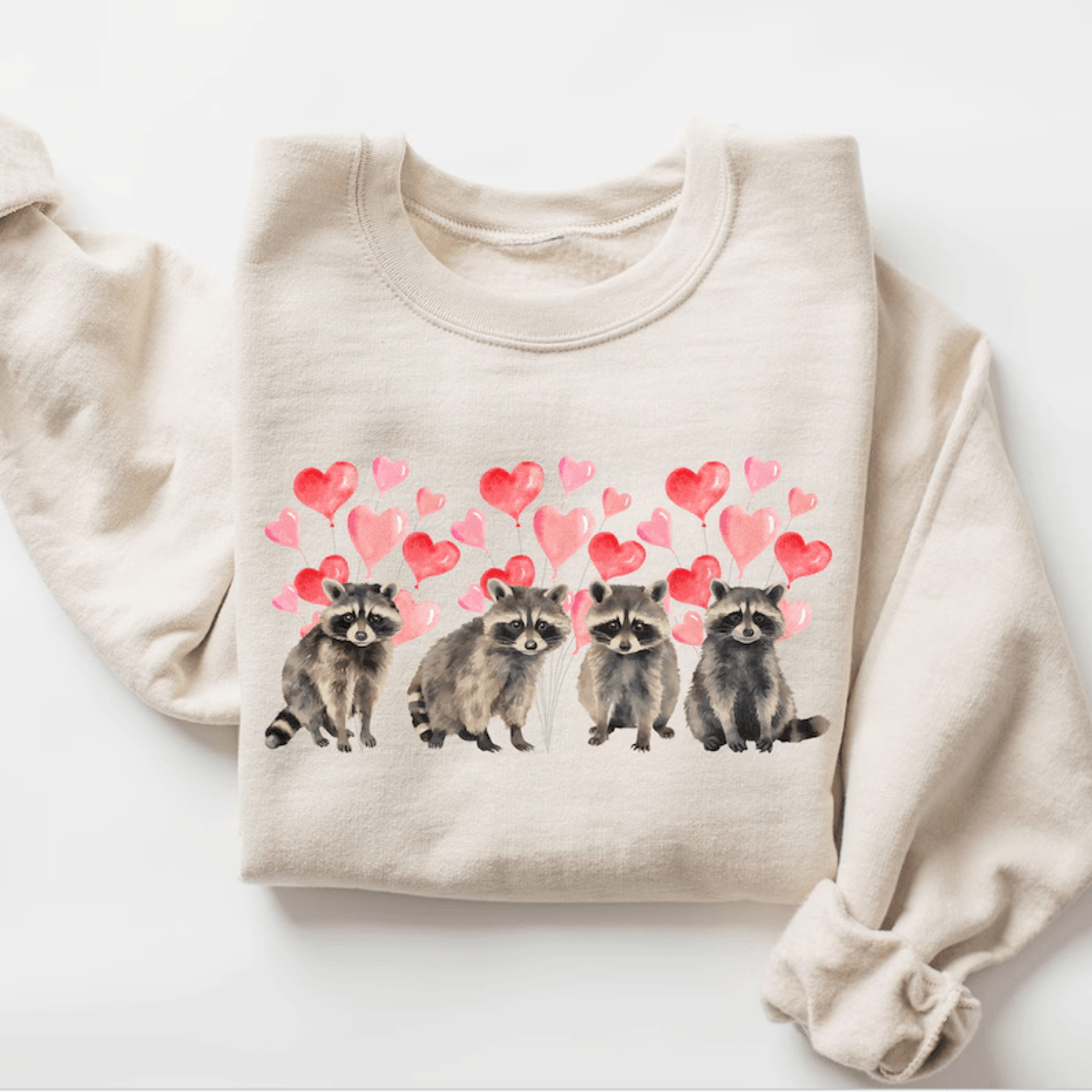 funny raccoon valentine sweatshirt for women heart lover crewneck cute casual pullover