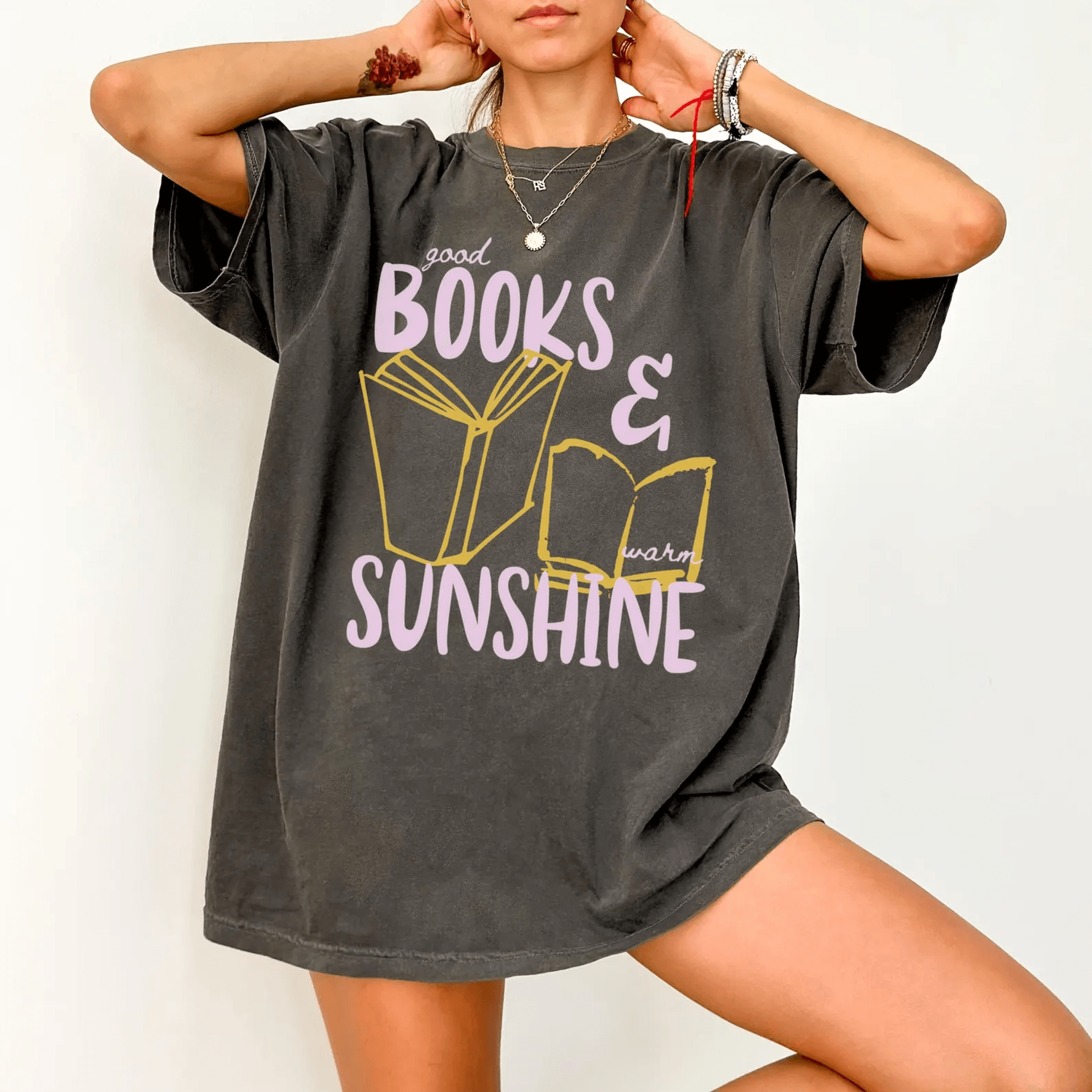 Comfort Colors Bookish Shirt For Women Good Books And Sunshine Reading Tee Summer Book Lover Top 3