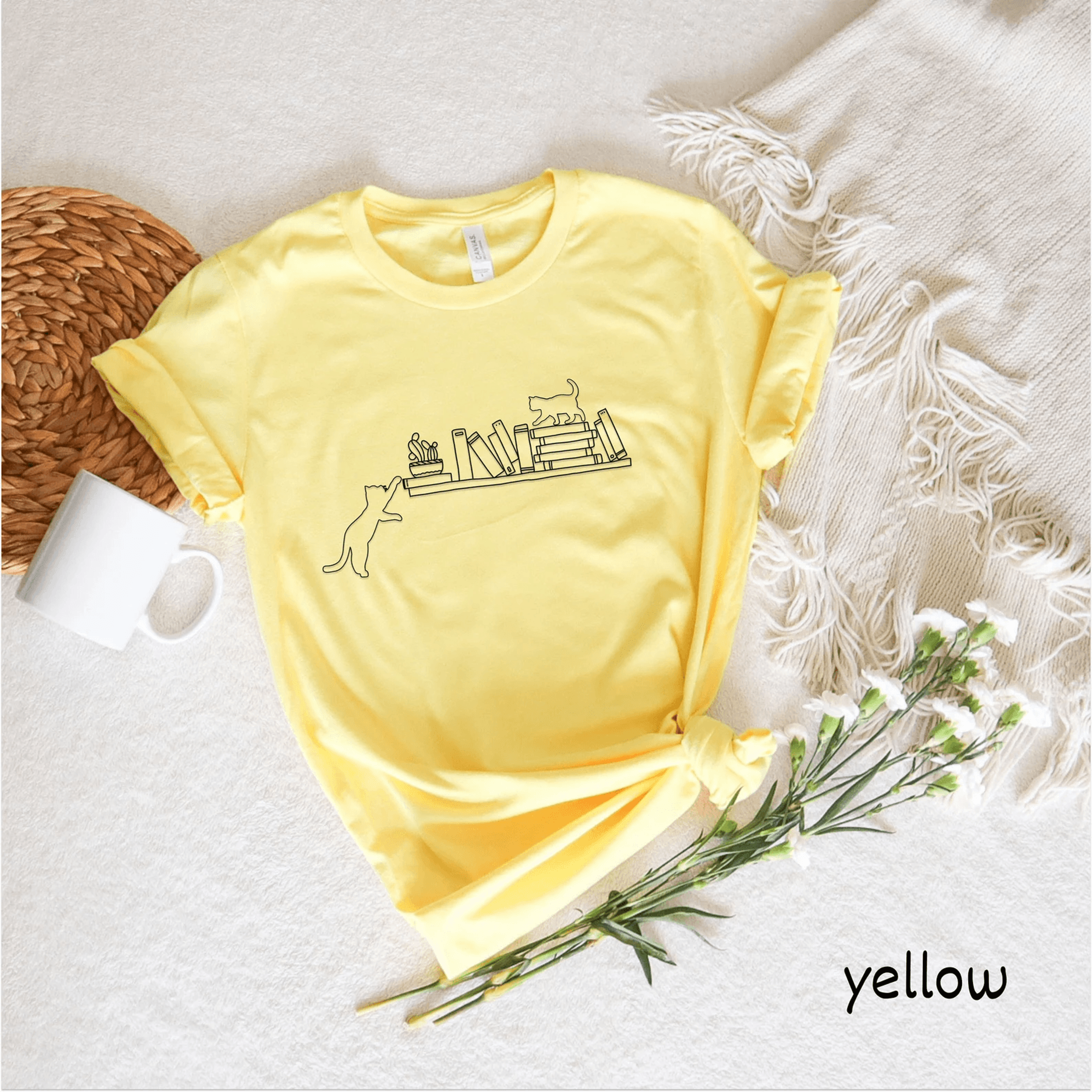Cute Cat Book Shirt For Women Book Lover Botanical Reading Tee Funny Bookish Casual Top 3