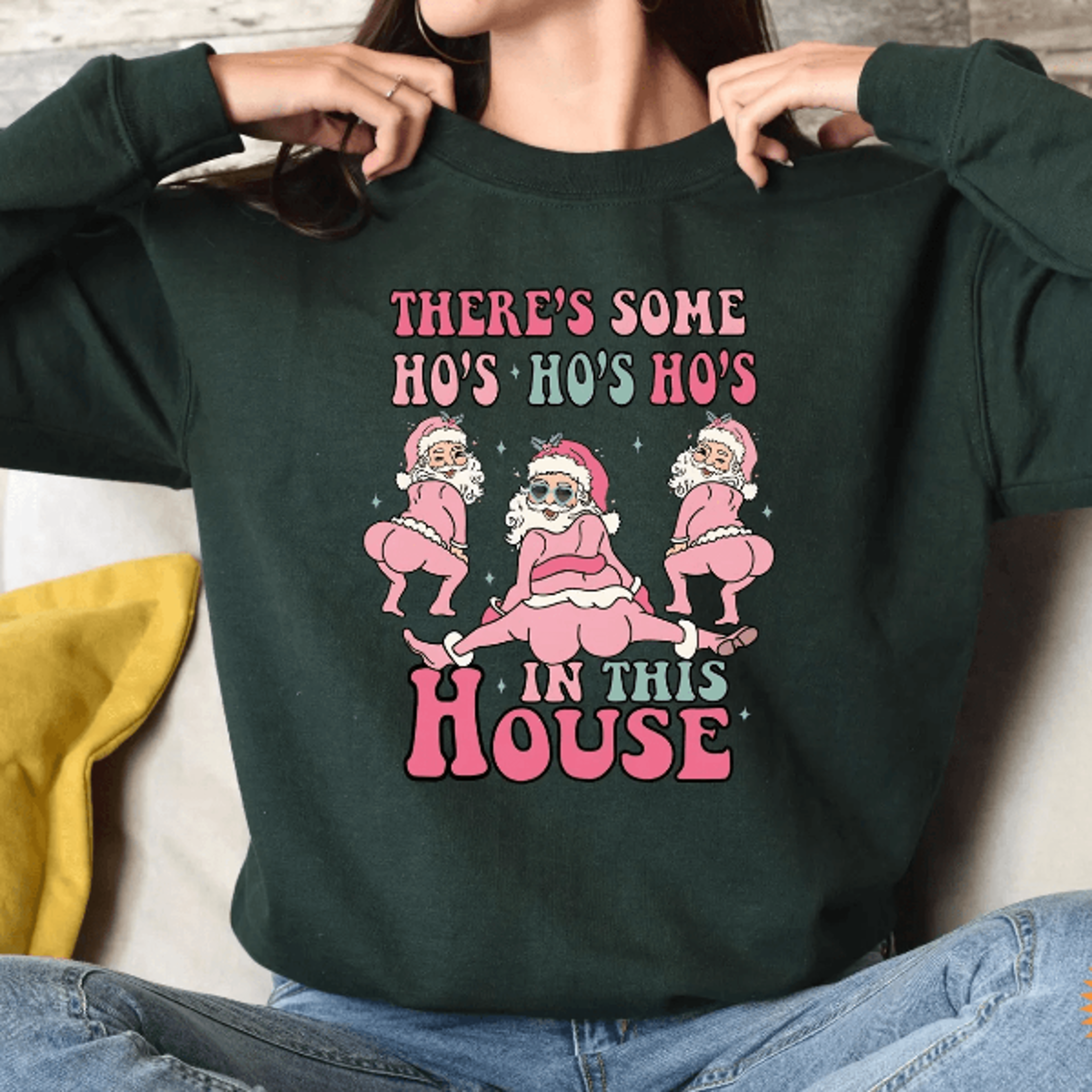 funny santa christmas sweatshirt ho ho ho in this house crewneck holiday pullover