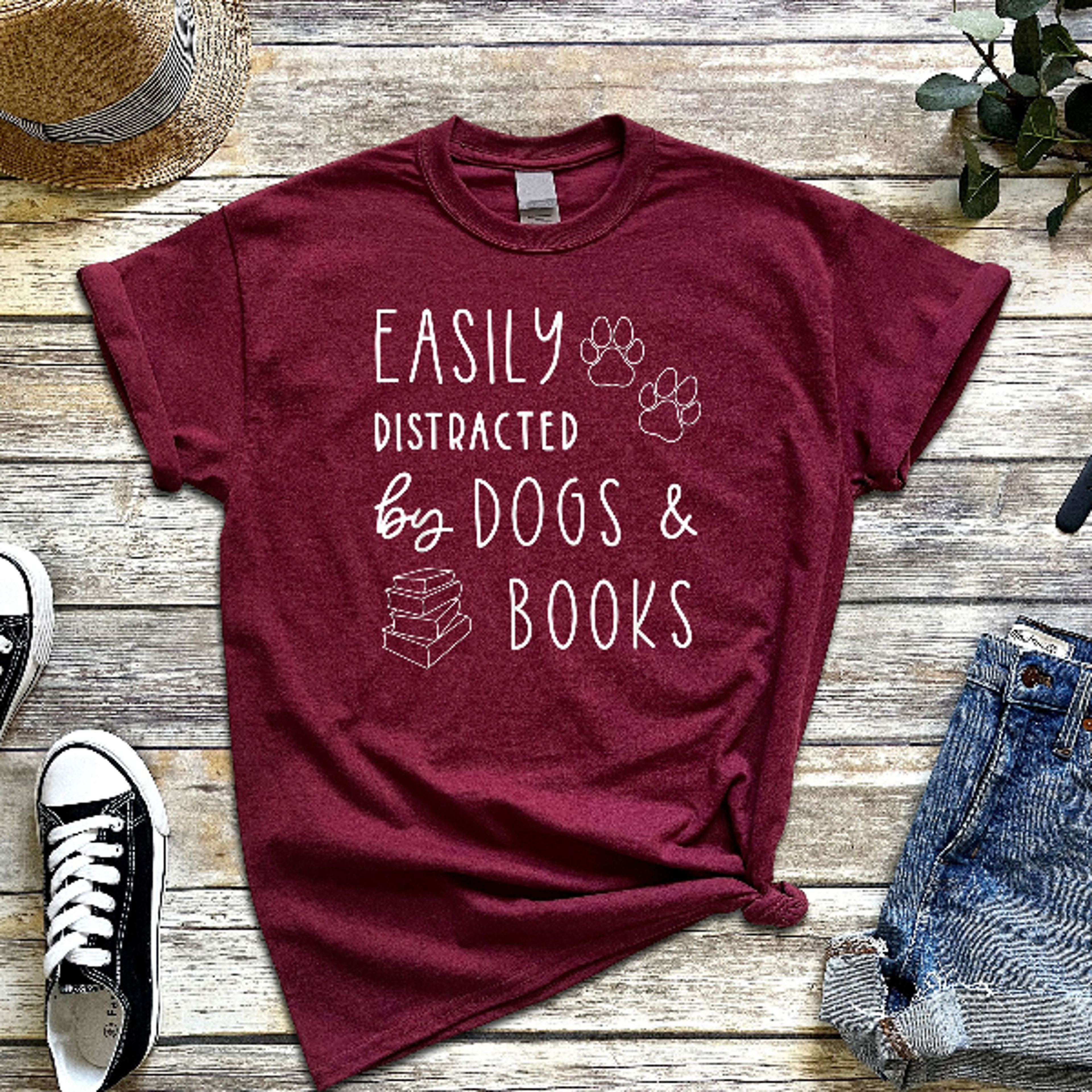 easily distracted dogs and books shirt, book lover shirt, gift for librarian, dog lover shirt, book nerd shirt