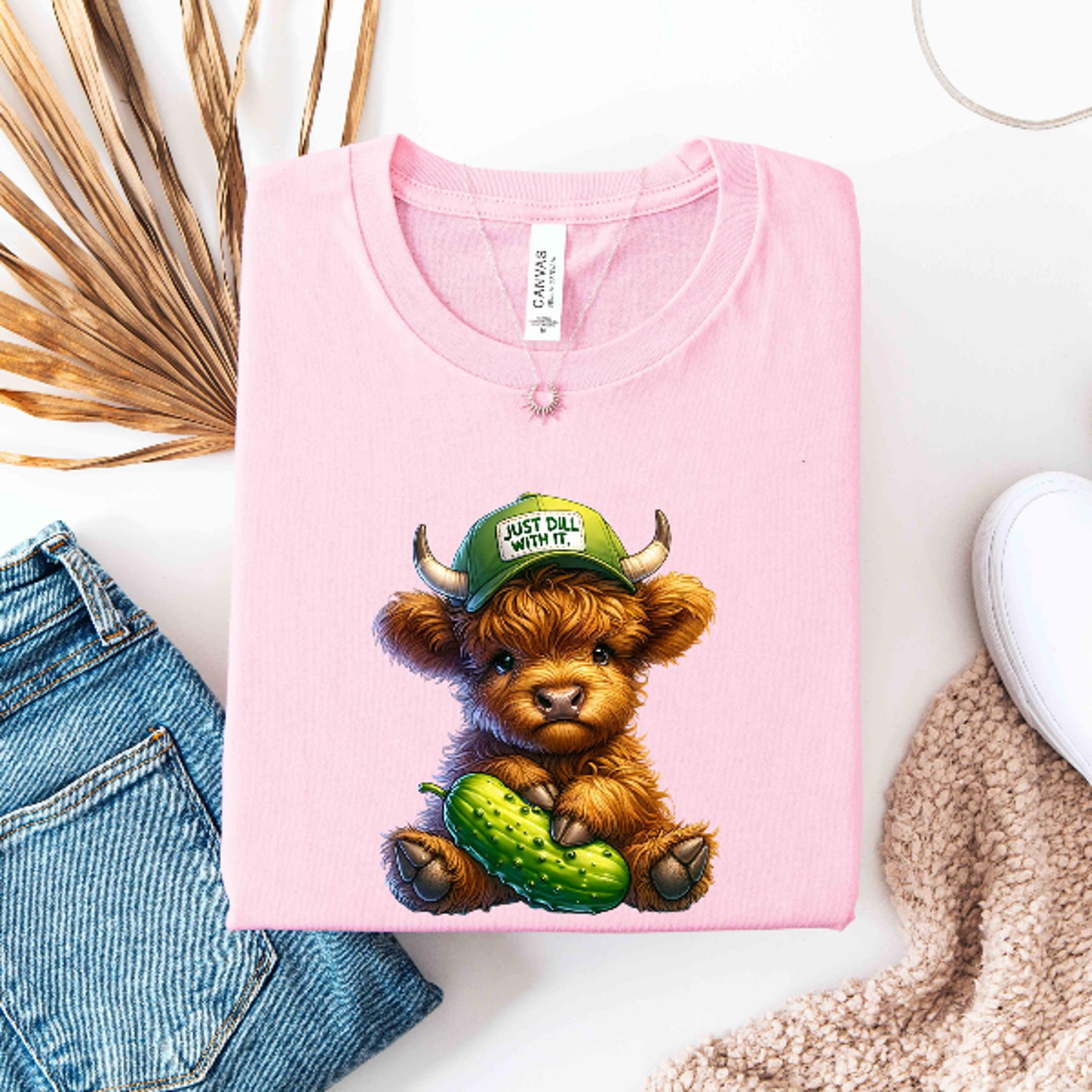 just dill with it cow shirt, funny pickle cow graphic tee, cute cow shirt, funny farm animal tee, funny cow pun shirt