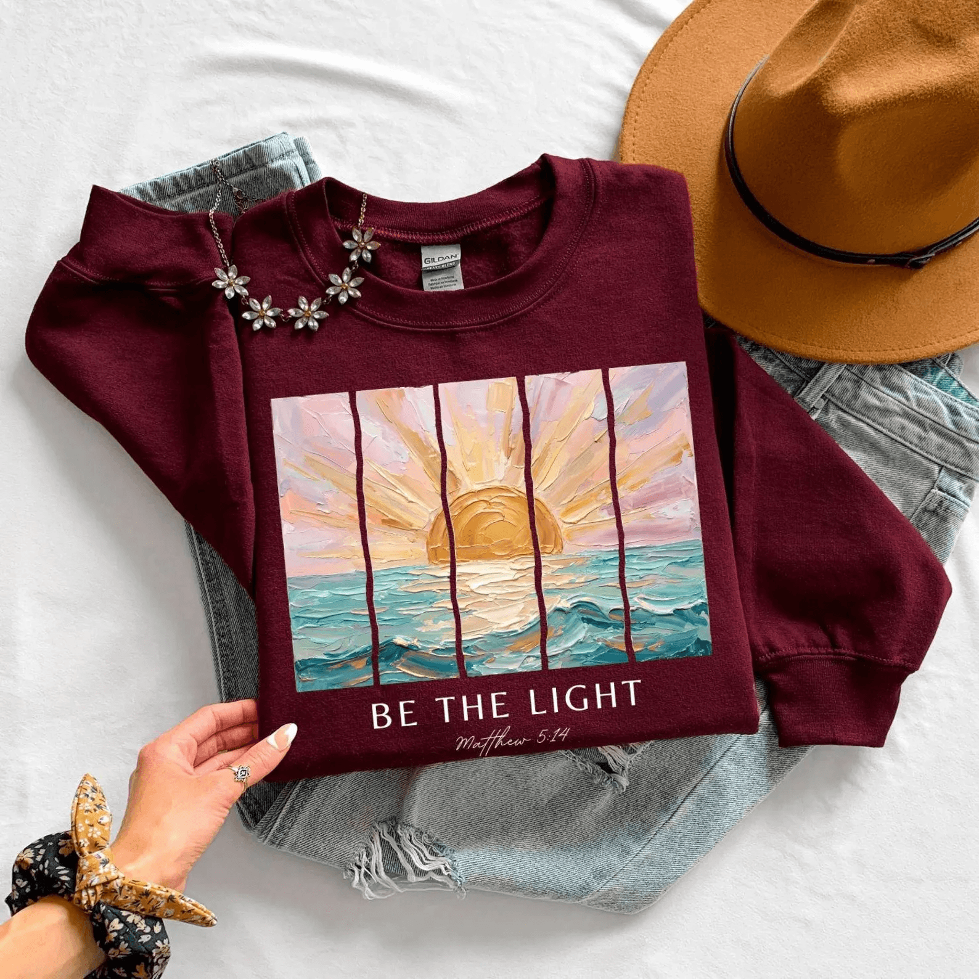 Be The Light Sweatshirt  Christian Matthew Bible Verse Crewneck  Inspirational Faith Sweatshirt 1