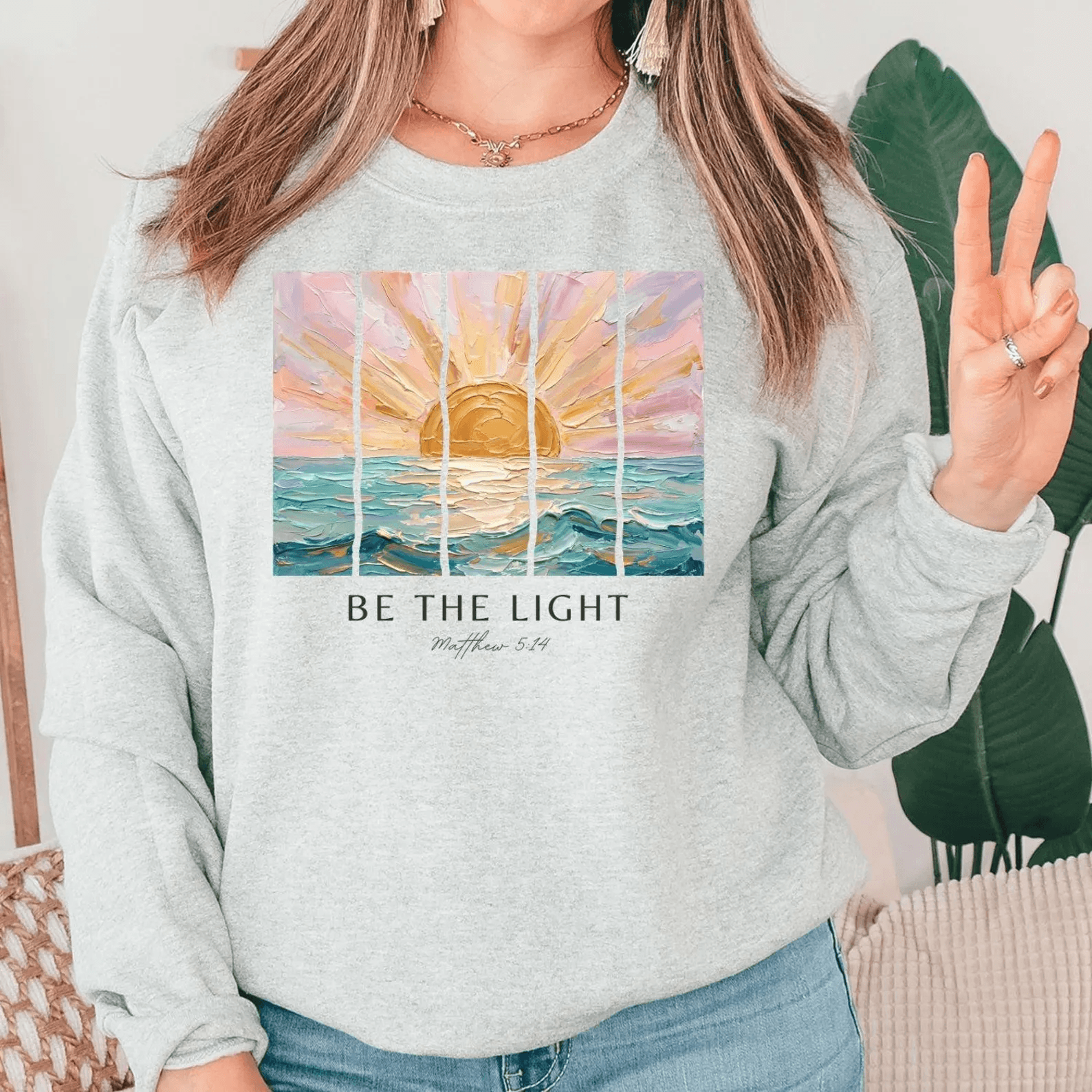 Be The Light Sweatshirt  Christian Matthew Bible Verse Crewneck  Inspirational Faith Sweatshirt 4