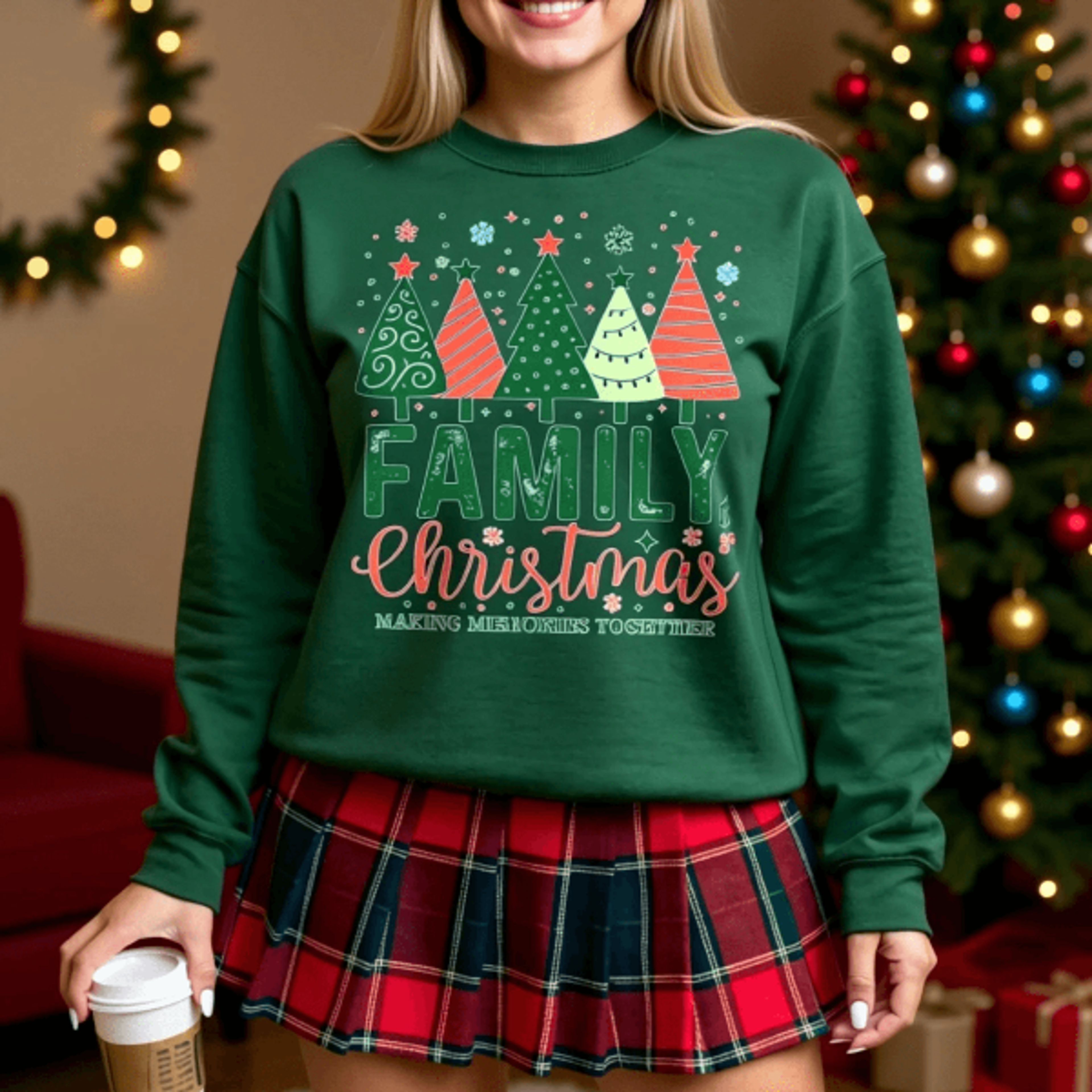 family christmas sweatshirt | matching pink making memories holiday crewneck