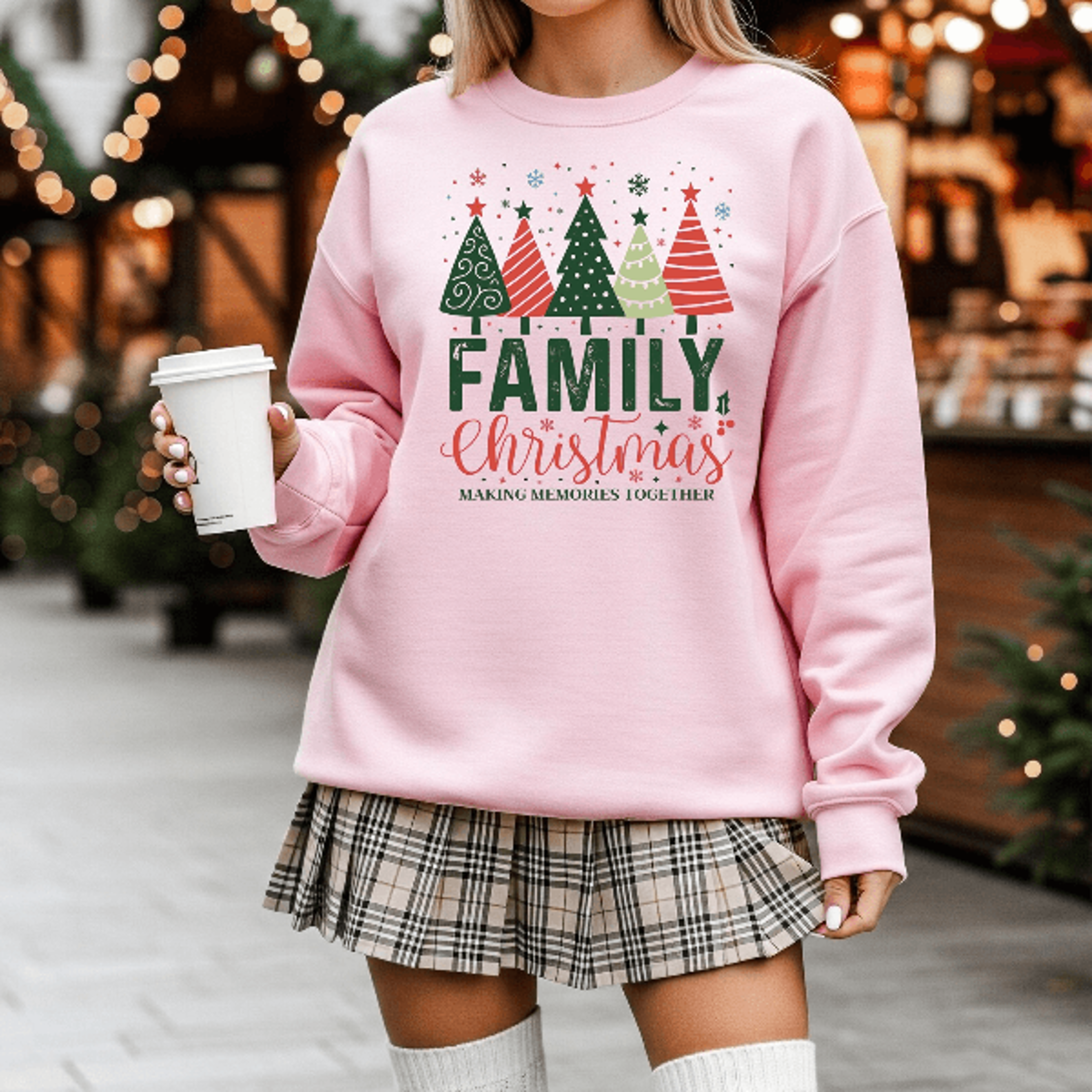Family Christmas Sweatshirt  Matching Pink Making Memories Holiday Crewneck 1