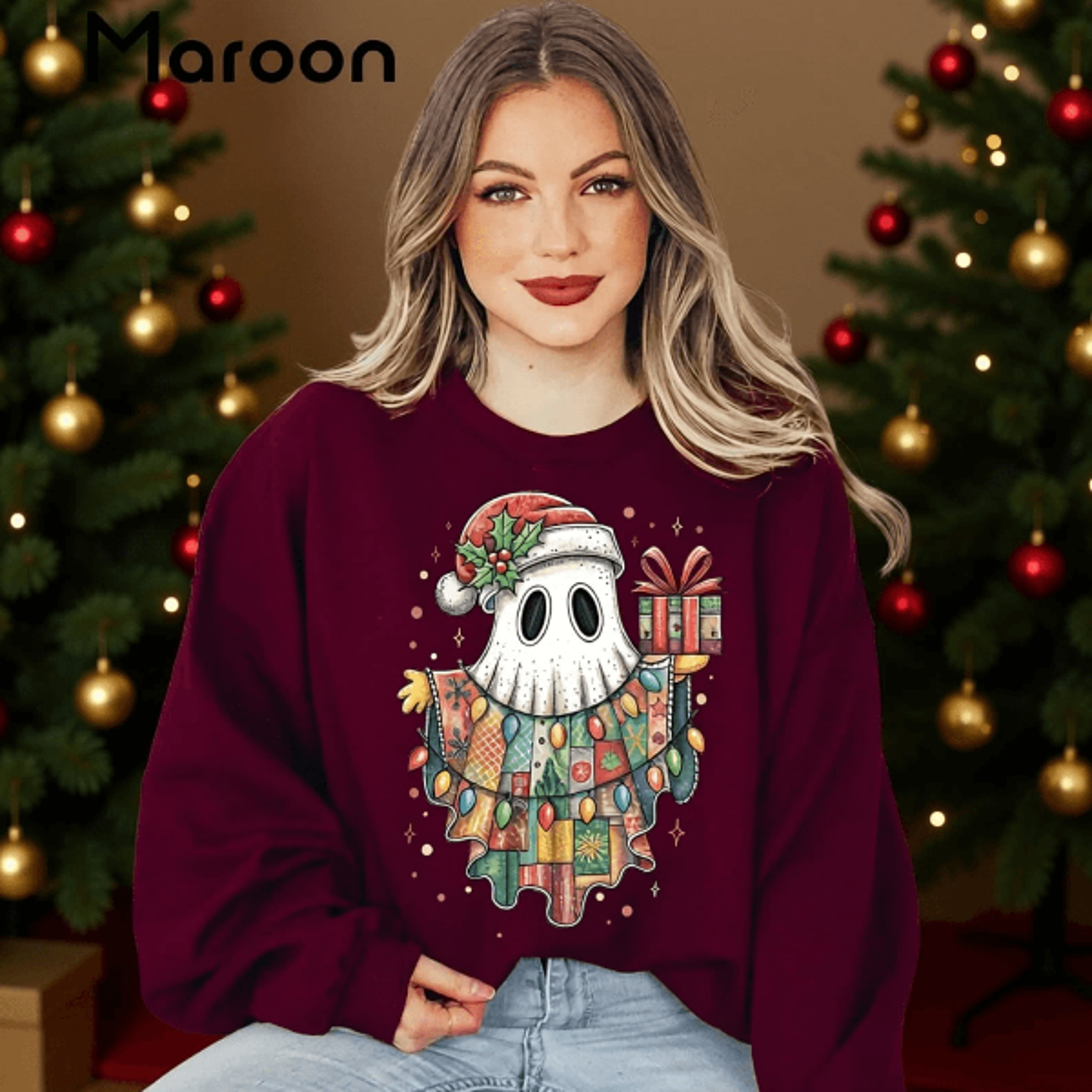christmas ghost sweatshirt | funny santa hat ghost spooky cute holiday crewneck