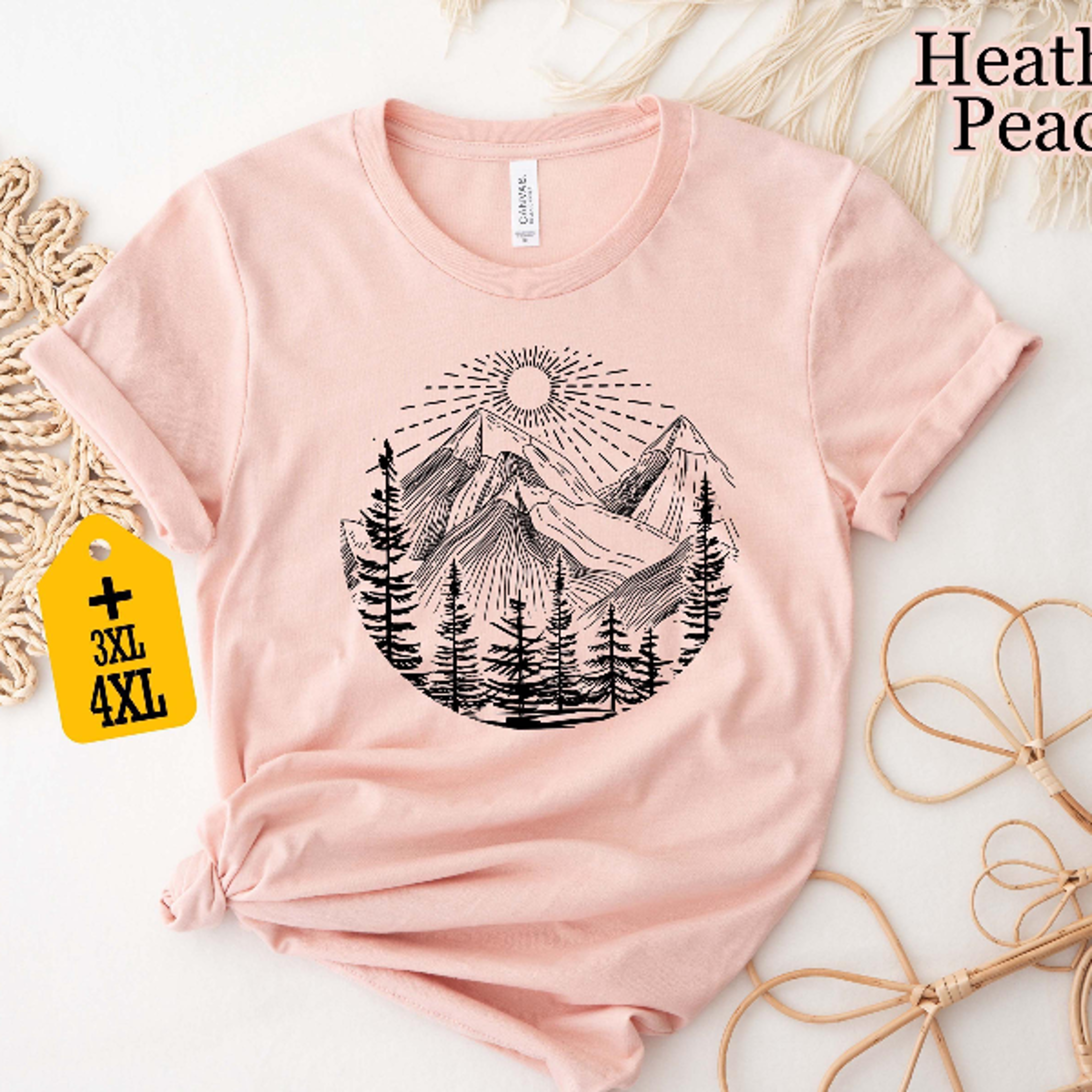 Retro Mountain Sunset Shirt  Aesthetic Hiking  Wanderlust Outdoor Nature Tee 3
