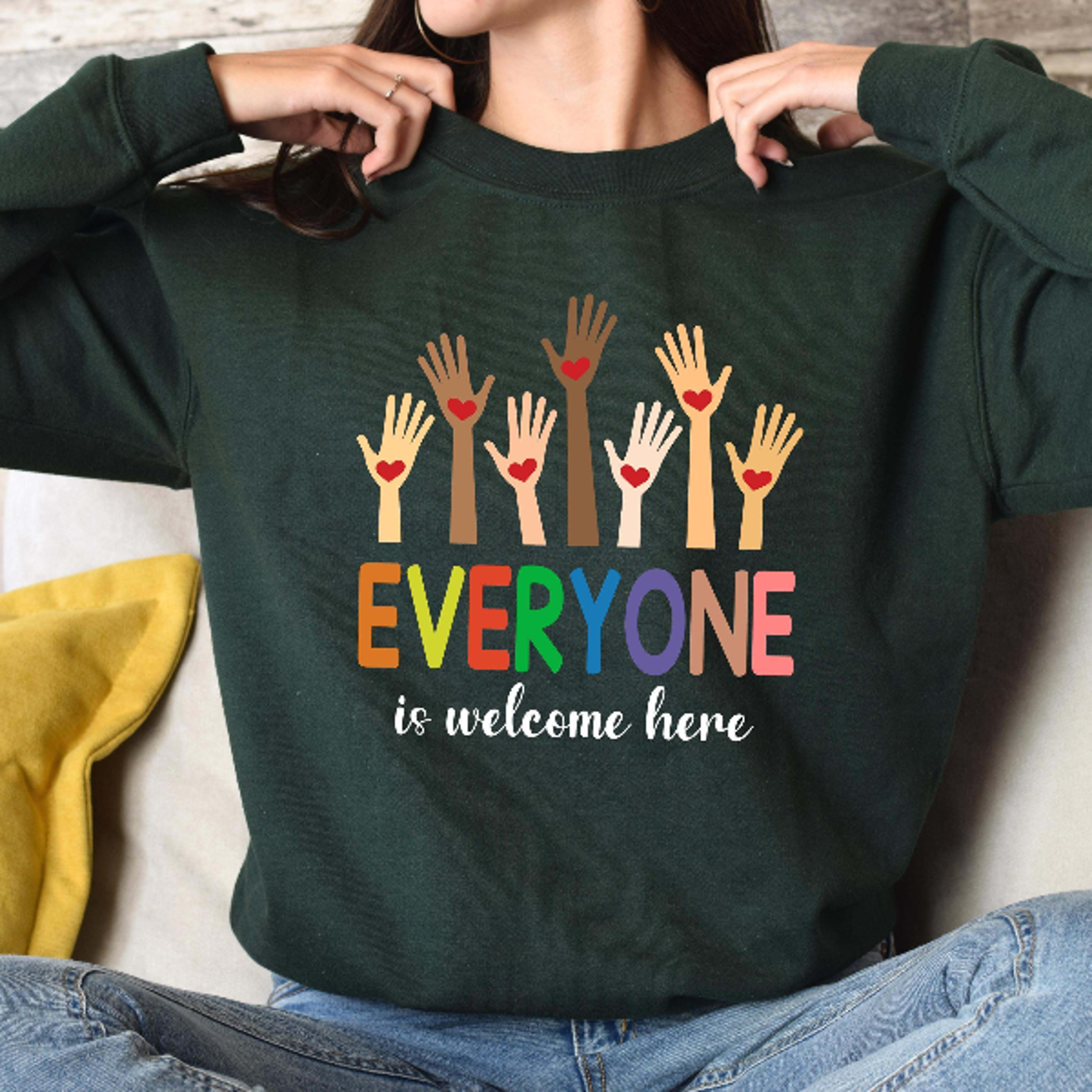 comfort colors inclusive idaho teacher sweatshirt | everyone is welcome equality classroom crewneck