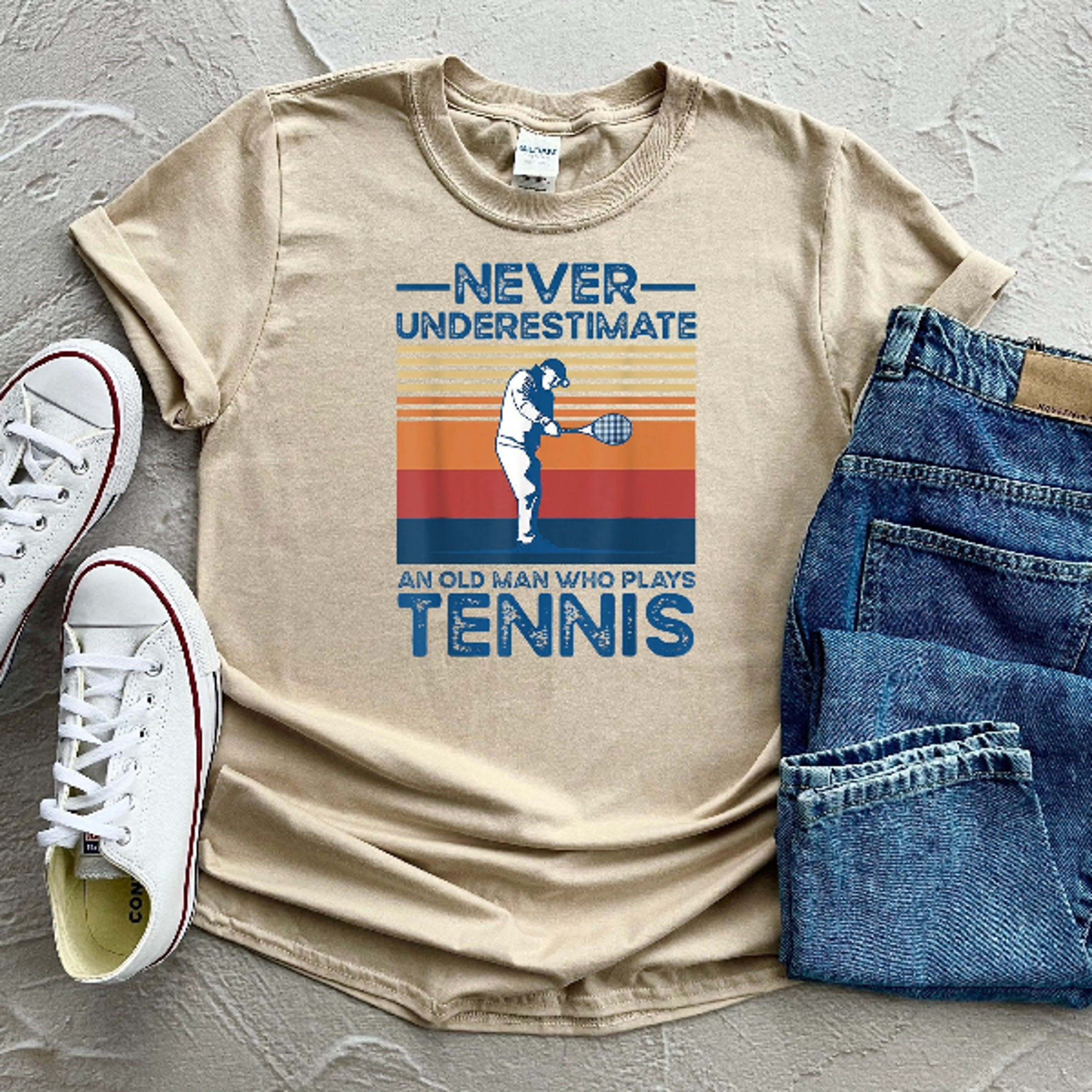 Never Underestimate An Old Man Who Plays Tennis Shirt  Funny Vintage Tennis Player Graphic Tee 1