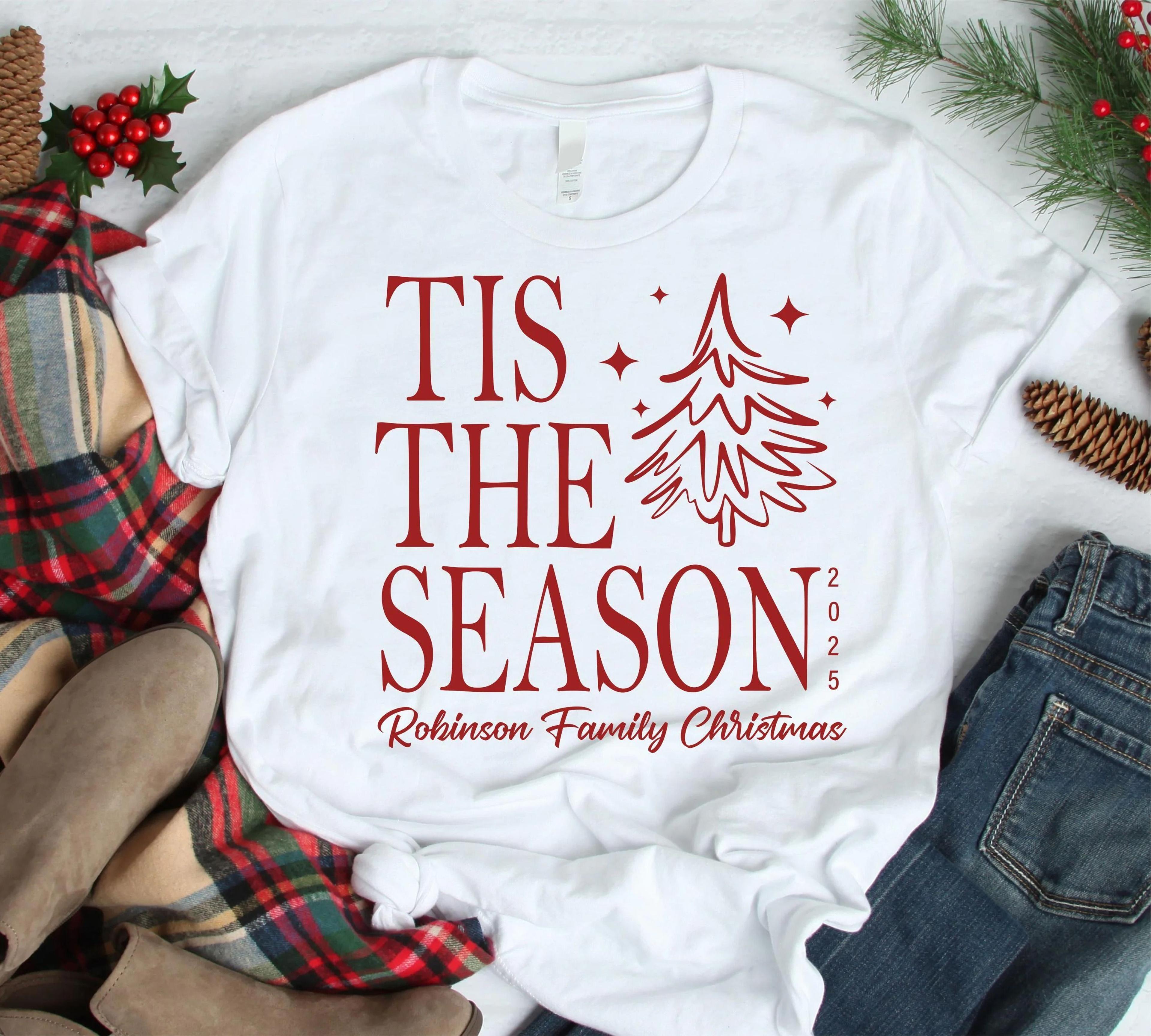 tis the season christmas shirt, personalized family christmas tee, matching family xmas shirt, christmas tree shirt