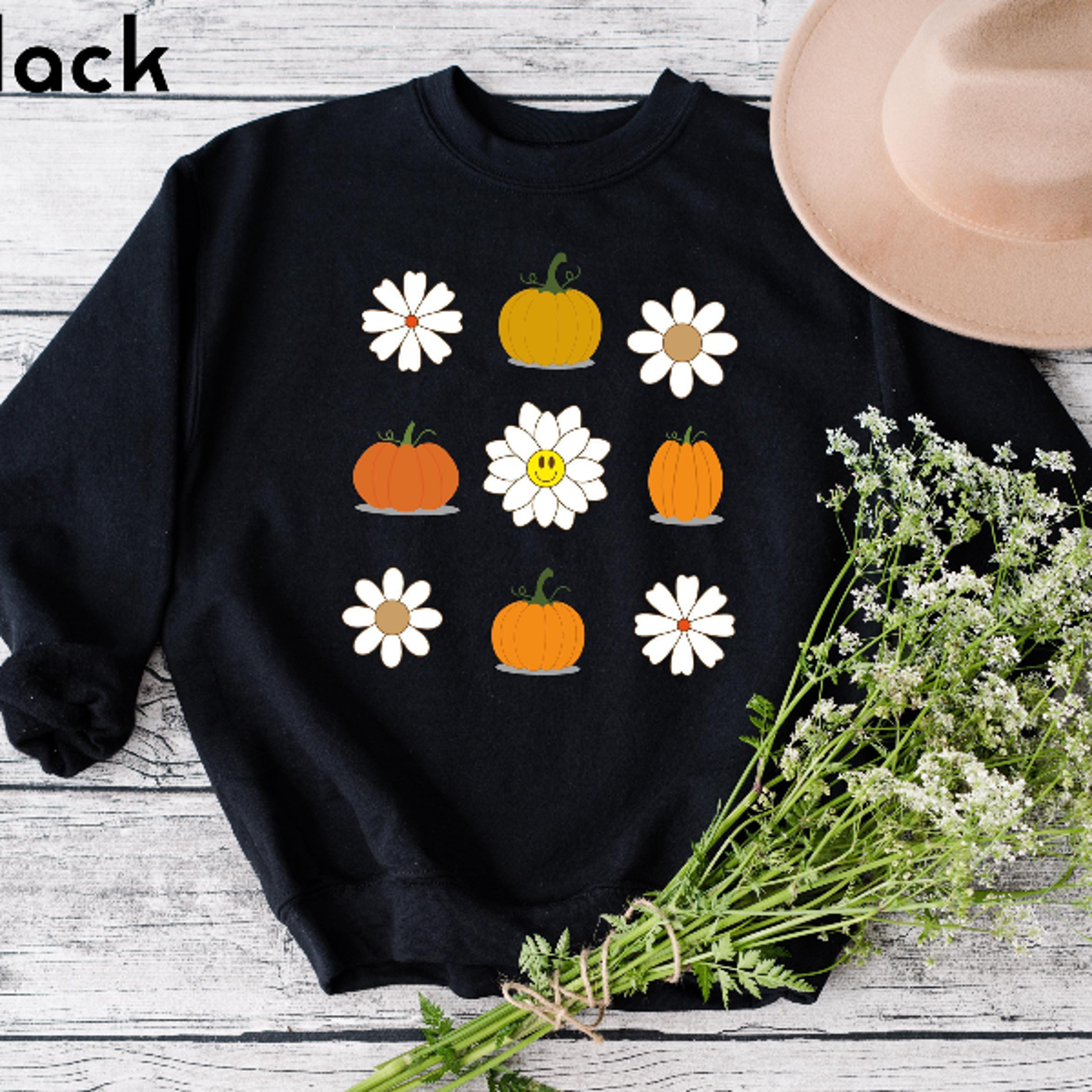 Thanksgiving Pumpkin Daisy Sweatshirt  Fall Floral Pumpkin Crewneck Cute Autumn Womens Sweater 3