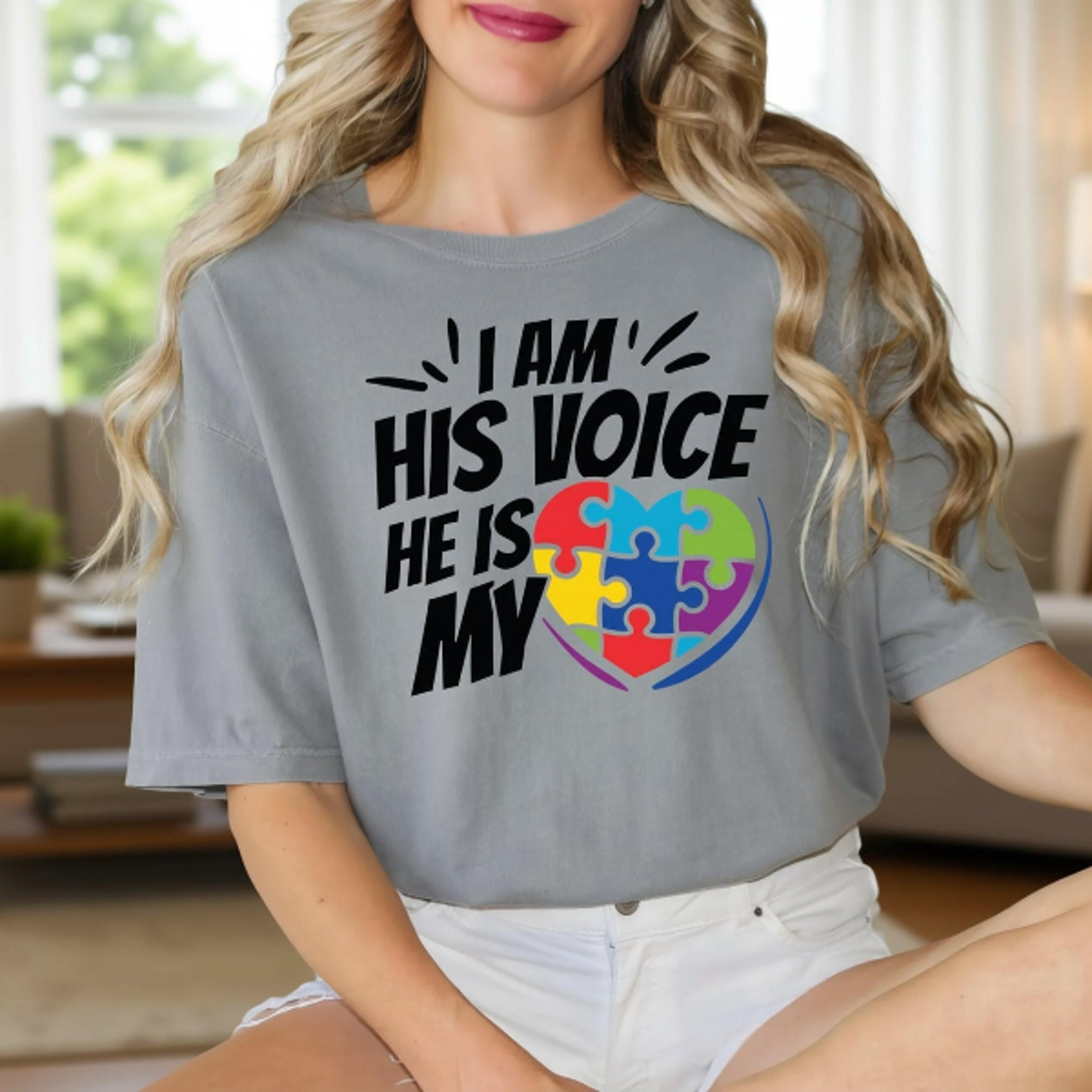 comfort colors autism mom faith shirt – i am his voice he is my heart christian autism awareness tee
