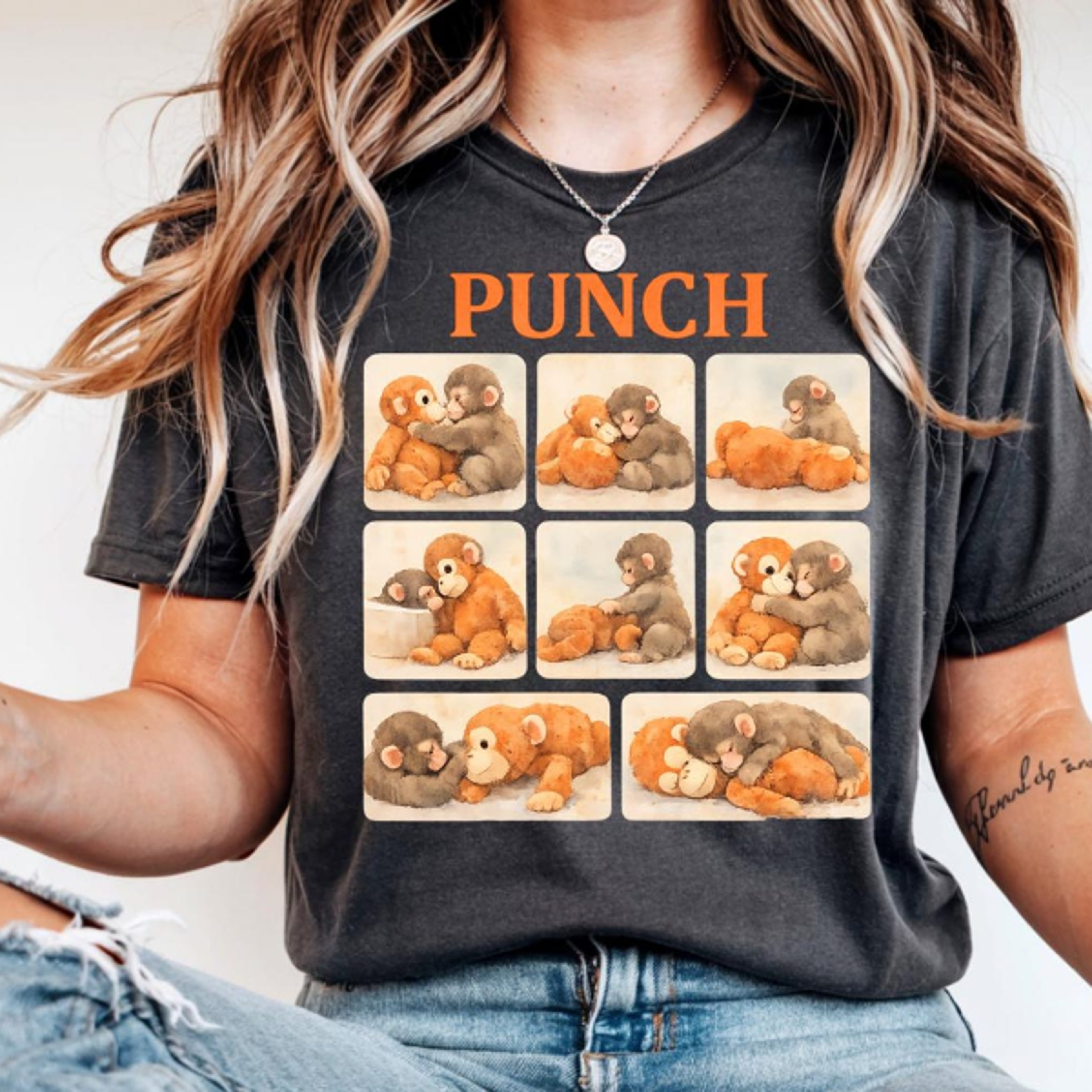 punch monkey shirt – cute watercolor monkey graphic tee, funny viral aesthetic unisex animal lover shirt