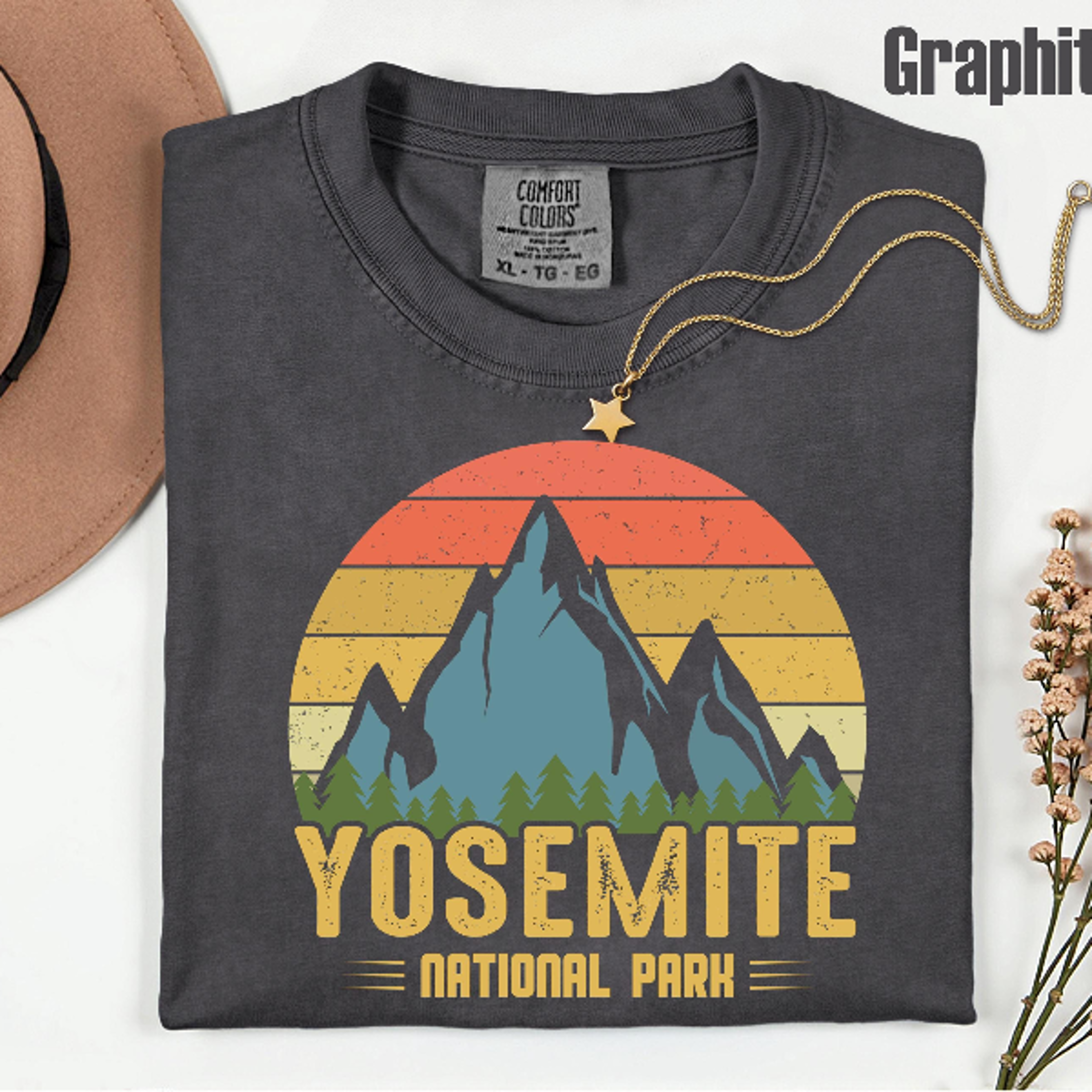 comfort colors yosemite national park shirt – vintage mountain graphic outdoor tee for hiking & travel lovers