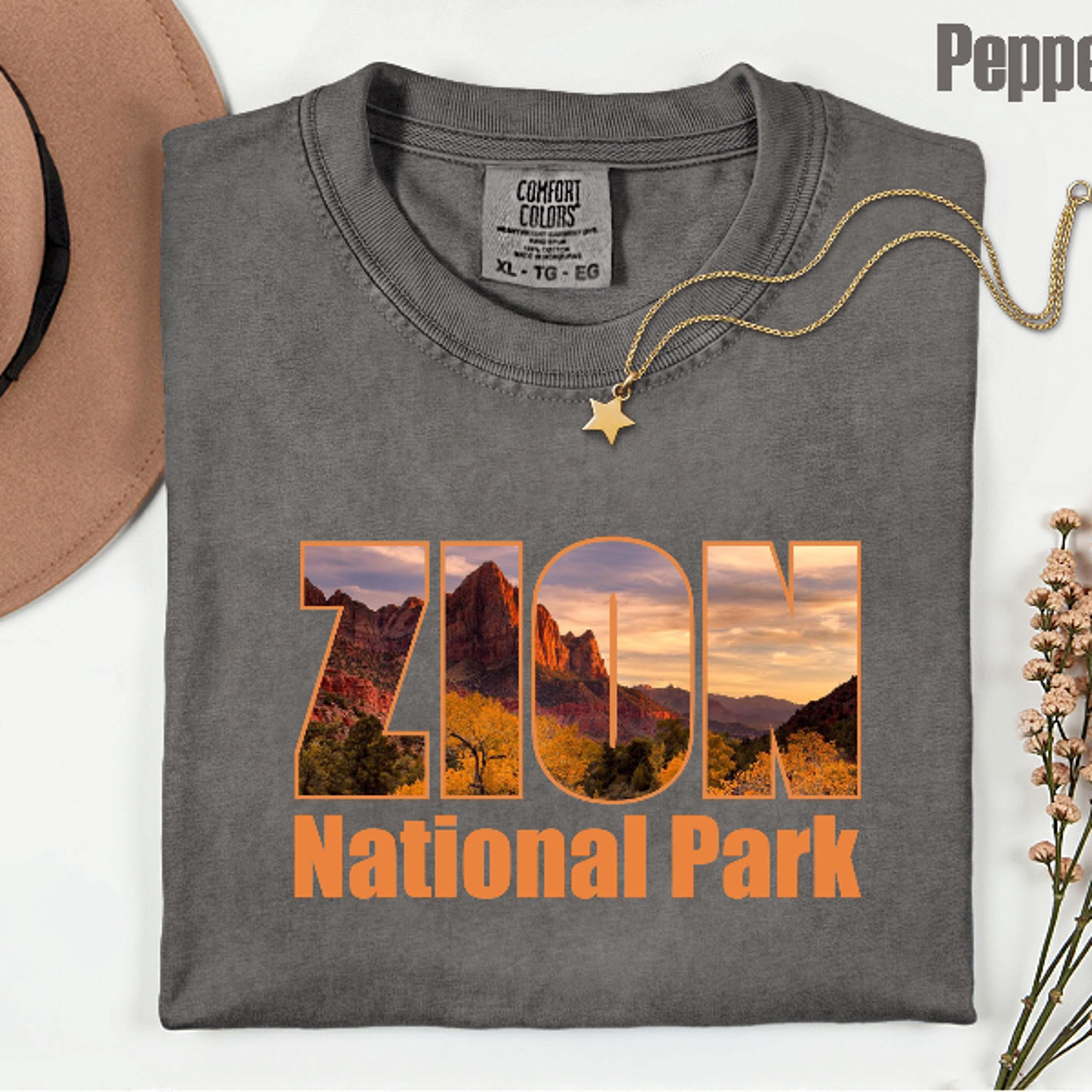 comfort colors zion national park shirt – vintage utah desert sunset mountain graphic tee for outdoor adventure & travel