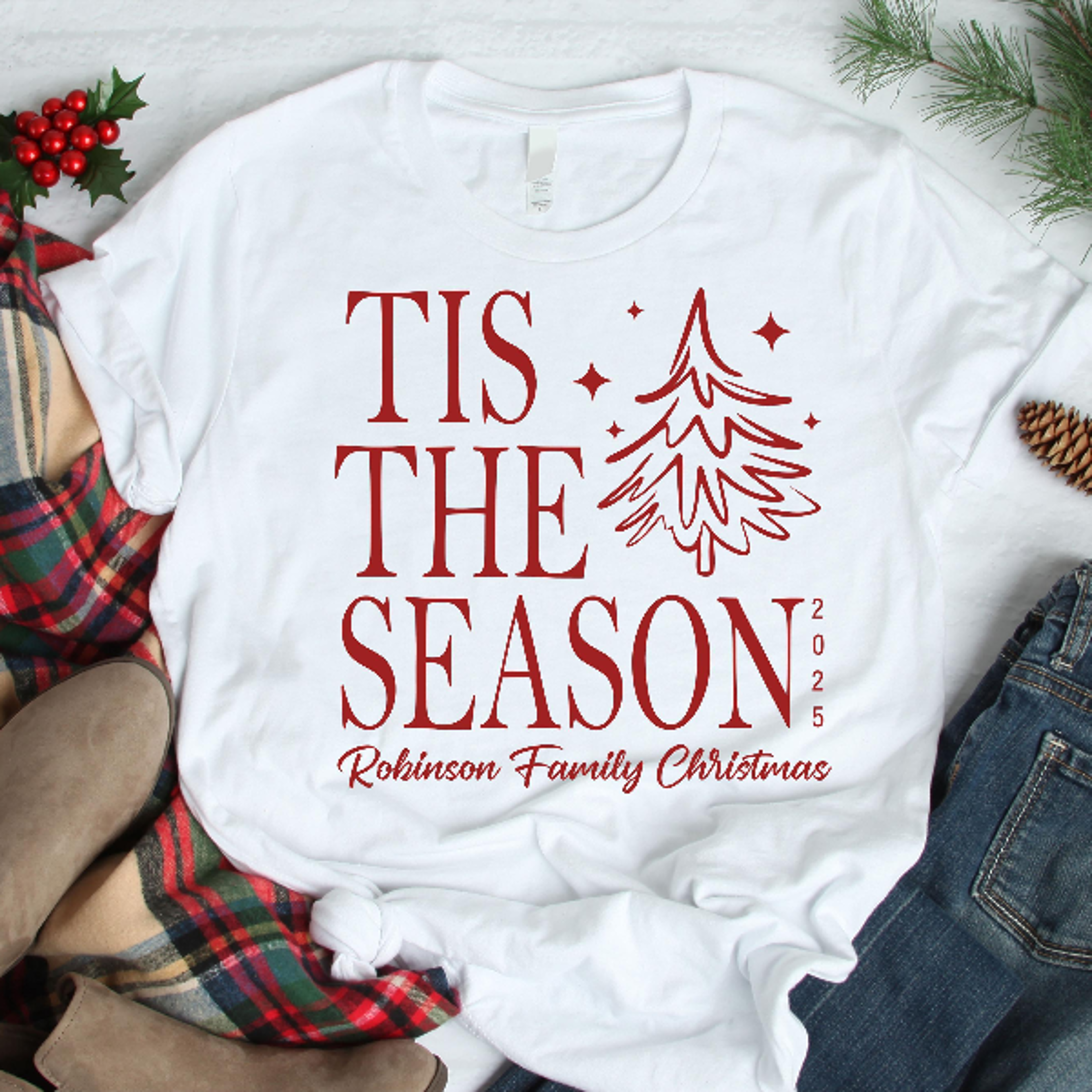 Tis The Season Christmas Shirt Personalized Family Matching Xmas Tree Holiday Tee 1