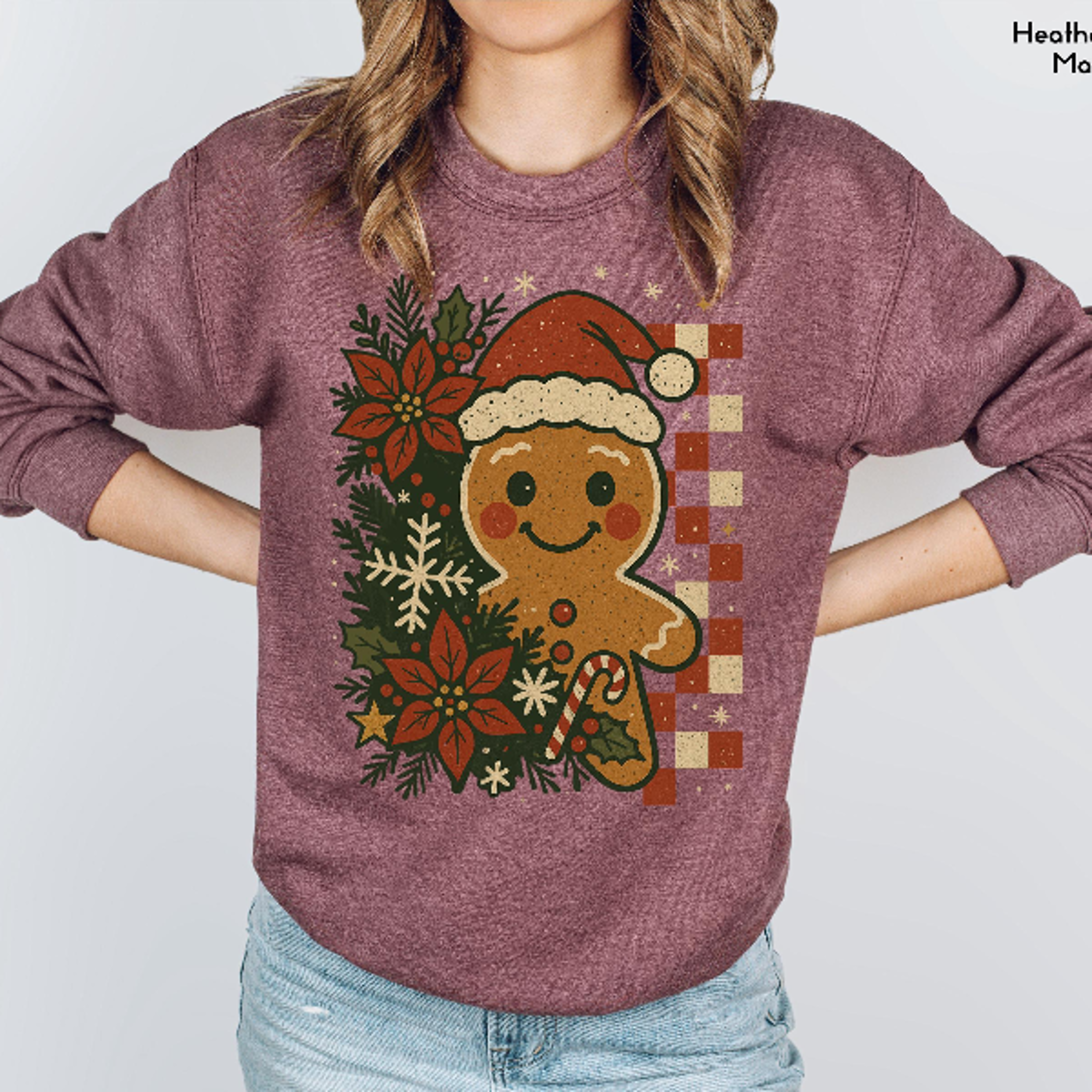 Retro Gingerbread Christmas Sweatshirt Cute Holiday Crewneck Cozy Winter Gingerbread Man Pullover 1