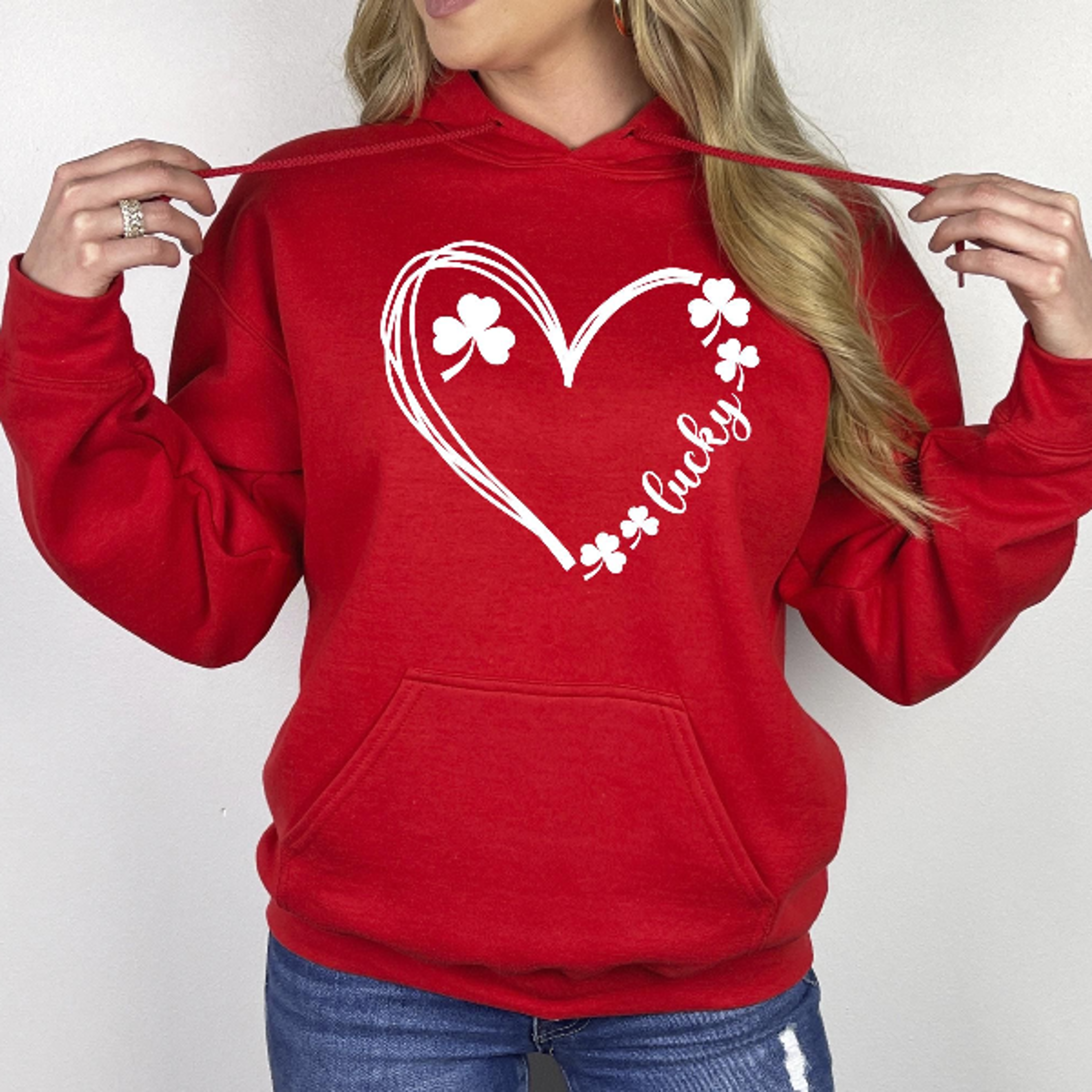lucky heart shamrock sweatshirt | clover love st. patricks day hoodie for women