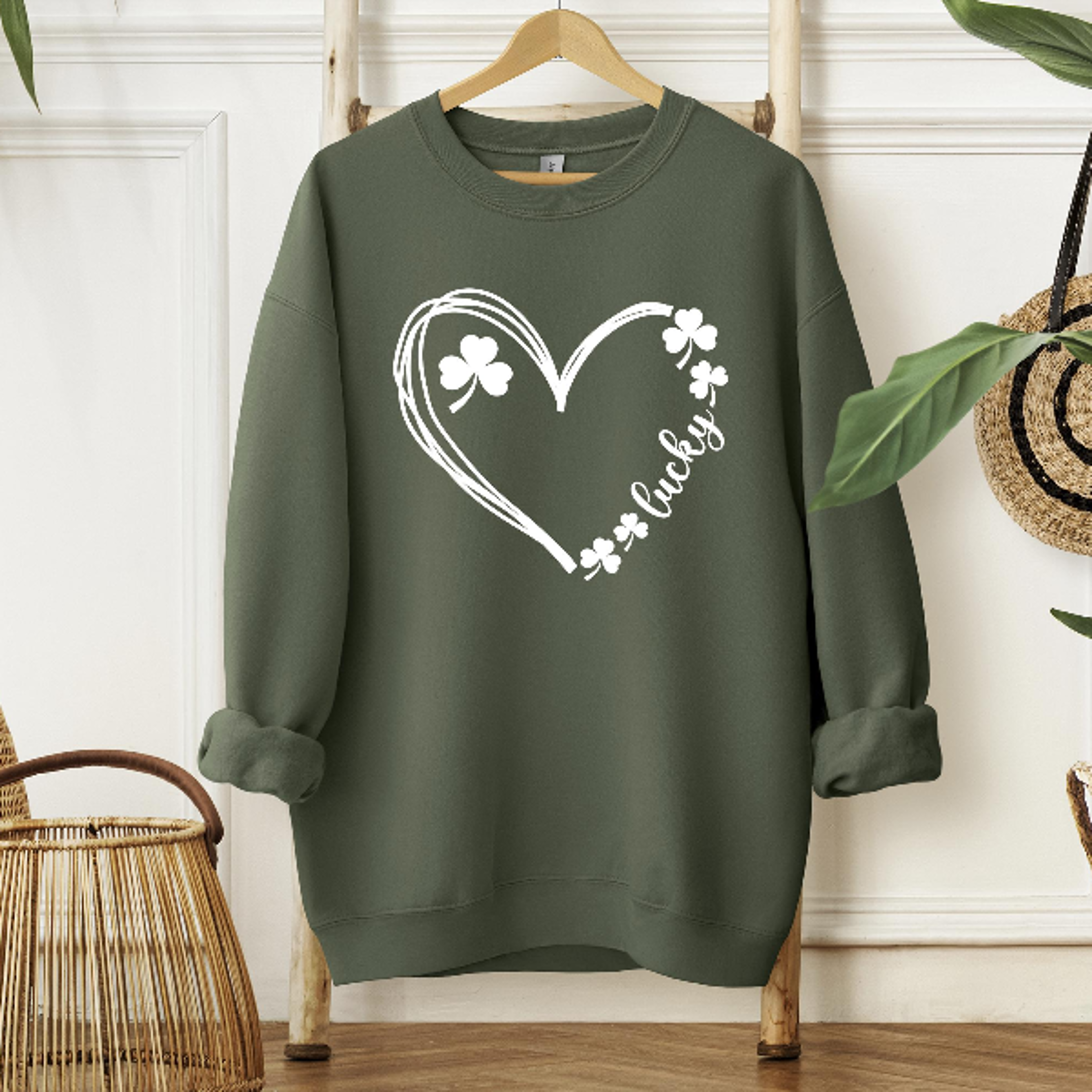 Lucky Heart Shamrock Sweatshirt  Clover Love St Patricks Day Hoodie For Women 2