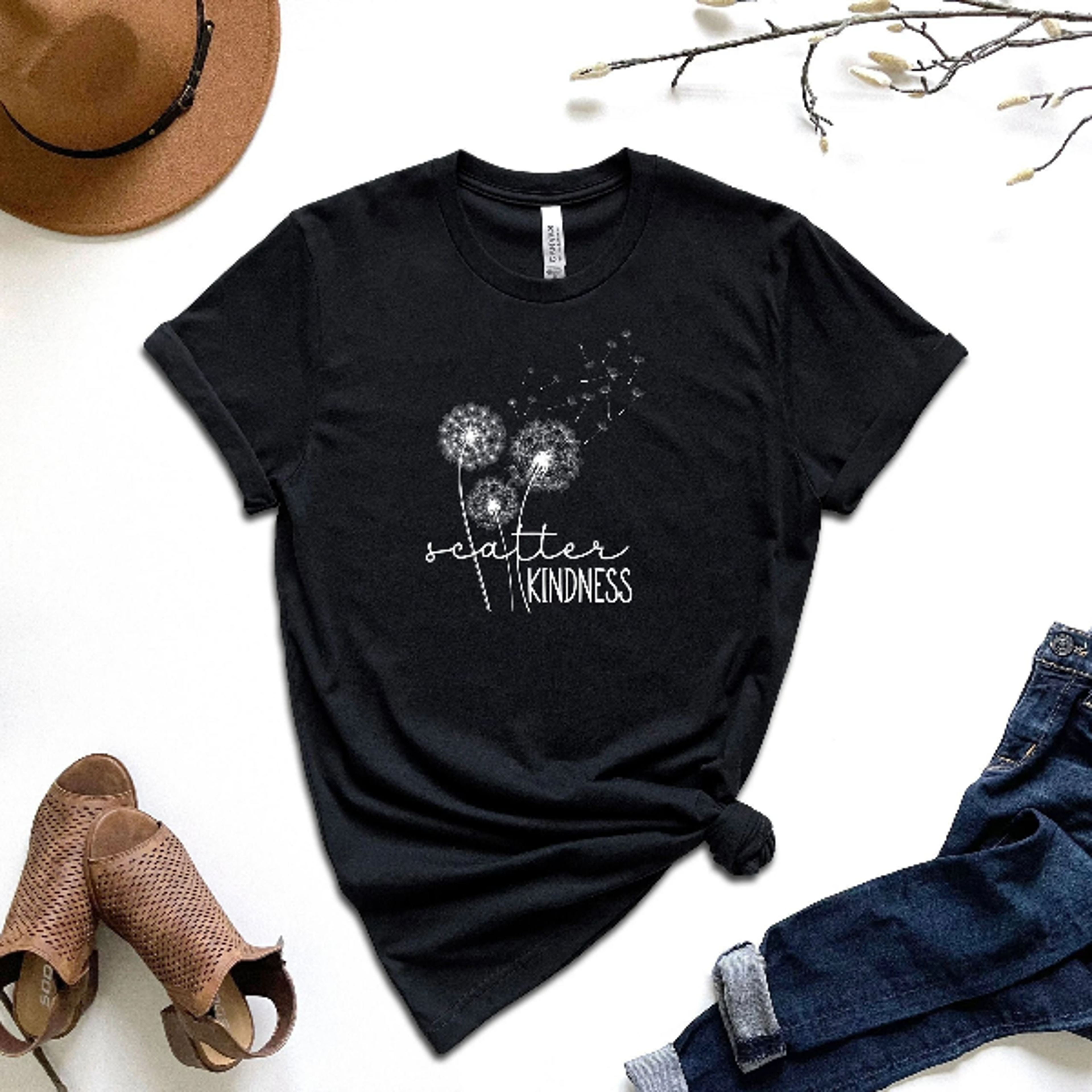 scatter kindness shirt, positive quotes women shirt, floral shirt, dandelion shirt, inspirational shirt, mental health s
