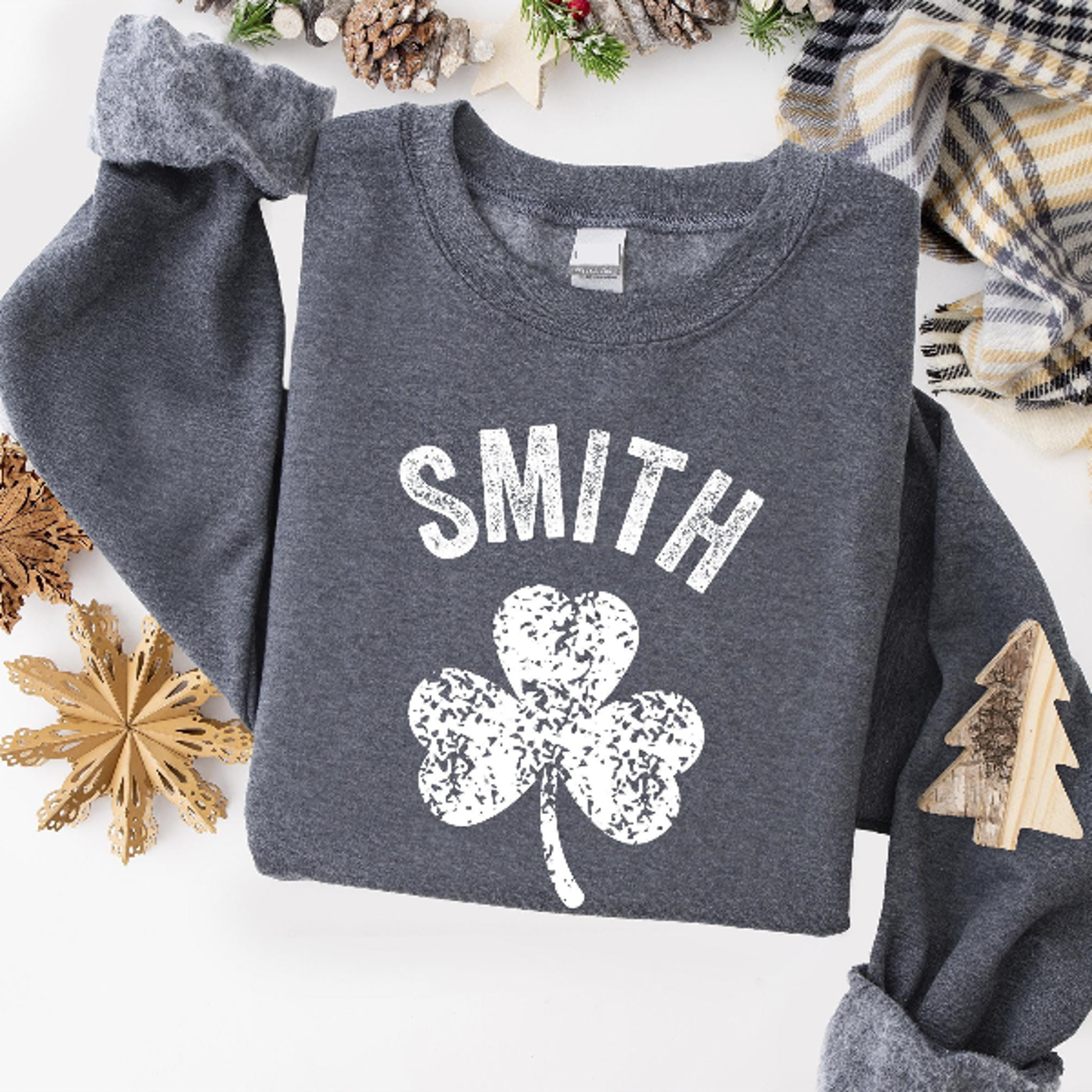 personalized last name st. patricks day sweatshirt | custom irish shamrock family name crewneck pullover