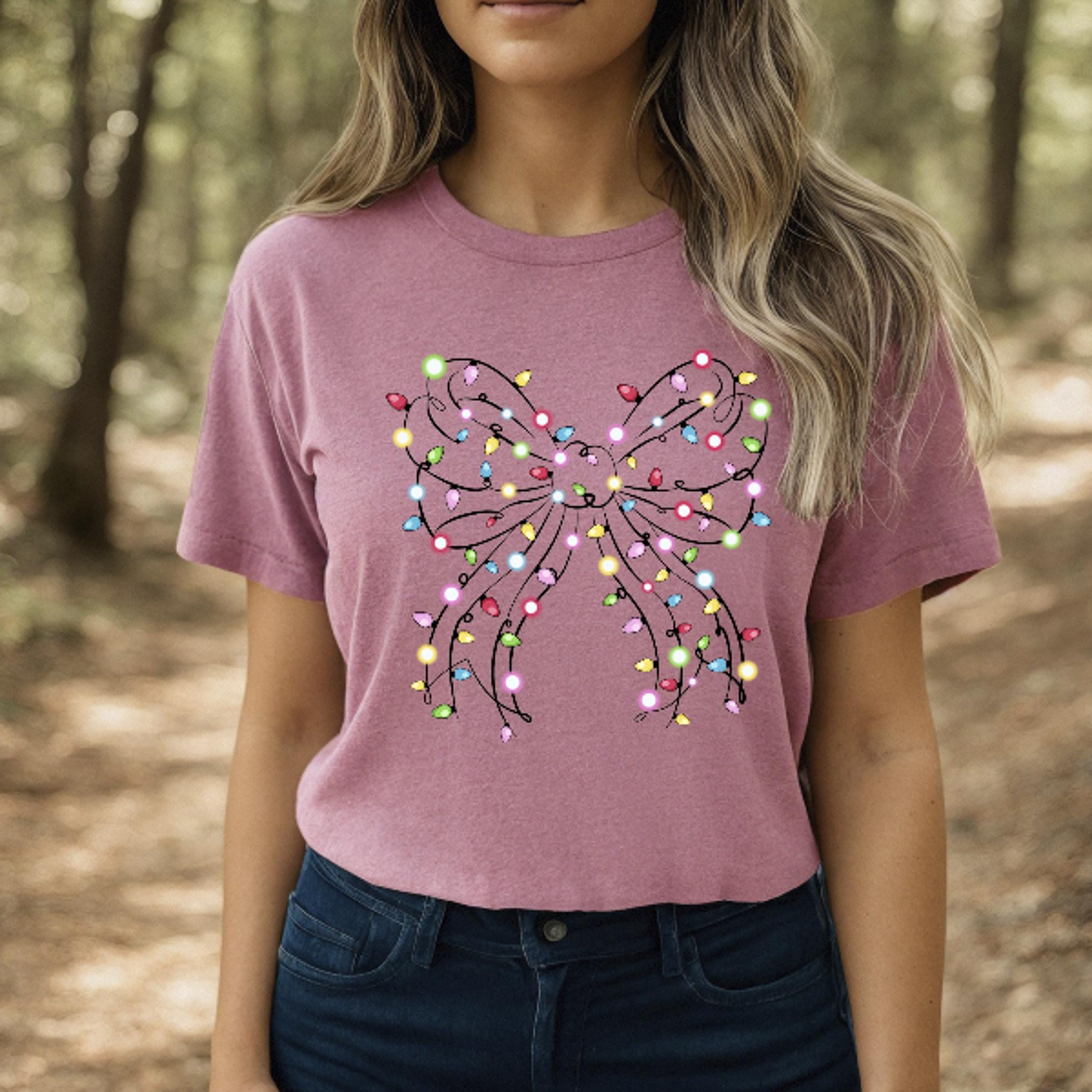 Christmas Lights Coquette Bow Sweatshirt  Funny Holiday Bow Graphic Crewneck Womens Festive Xmas Pu 
