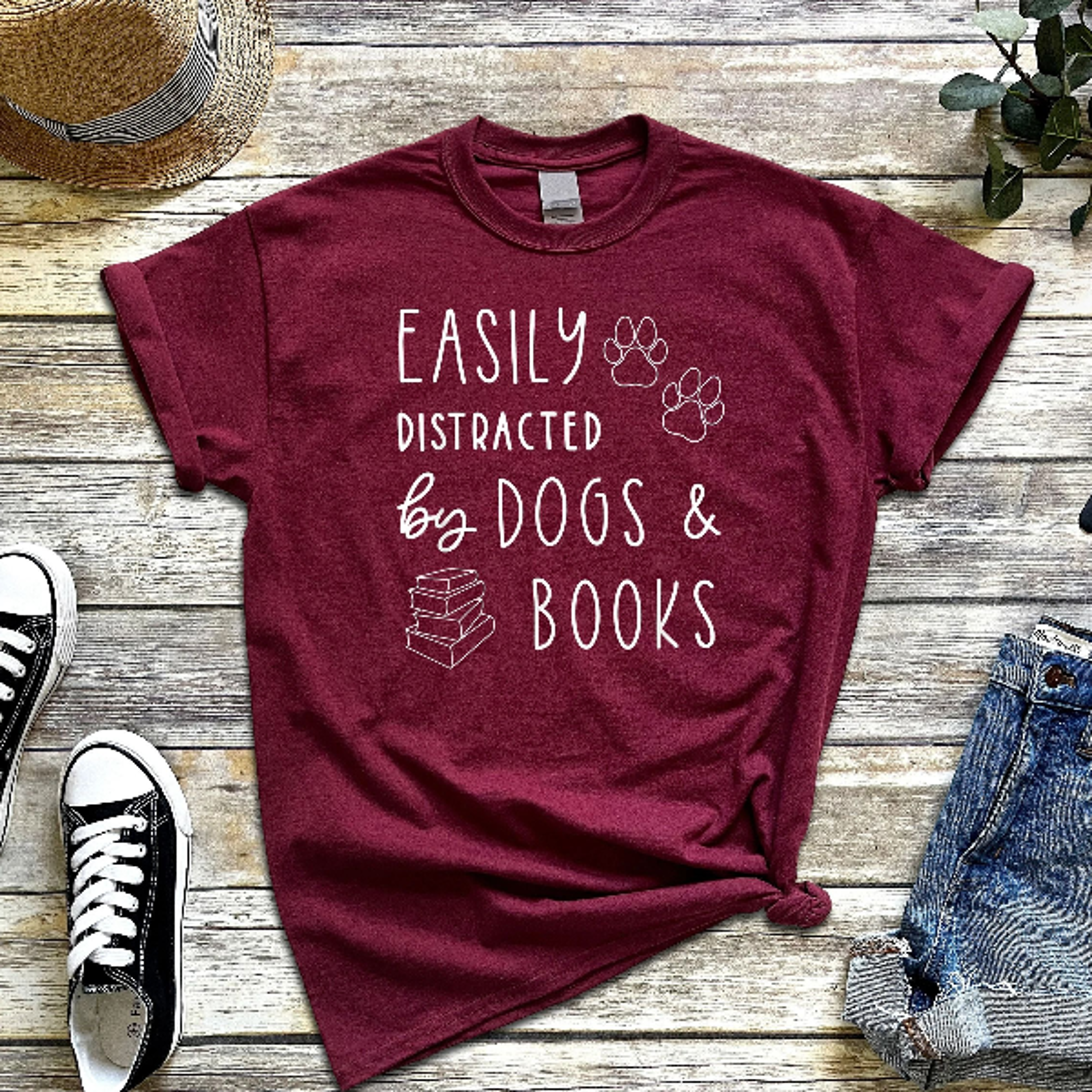 Easily Distracted By Dogs And Books Shirt Funny Dog Lover Book Lover T Shirt Gift 3
