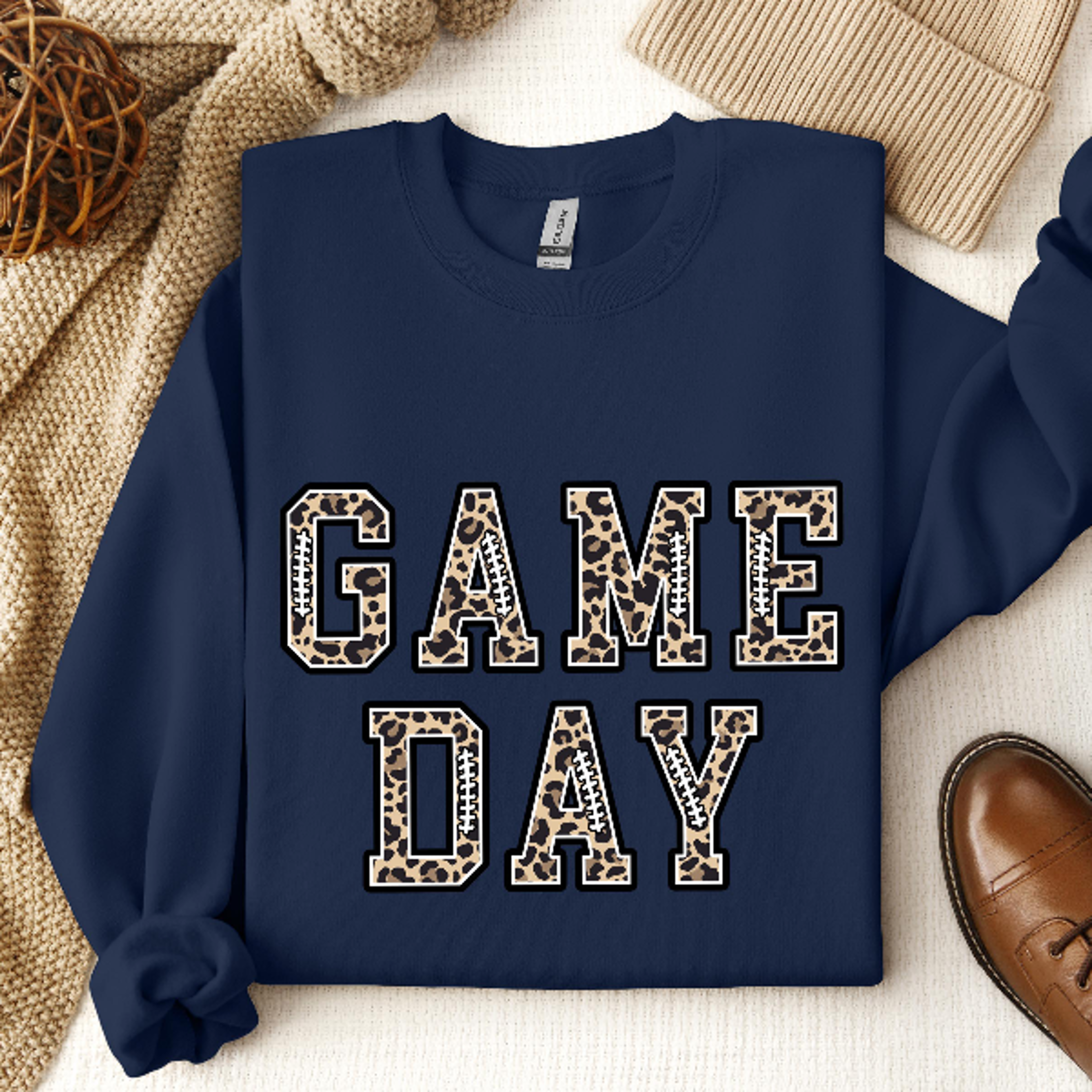 leopard game day sweatshirt football season fall crewneck unisex cozy fan wear