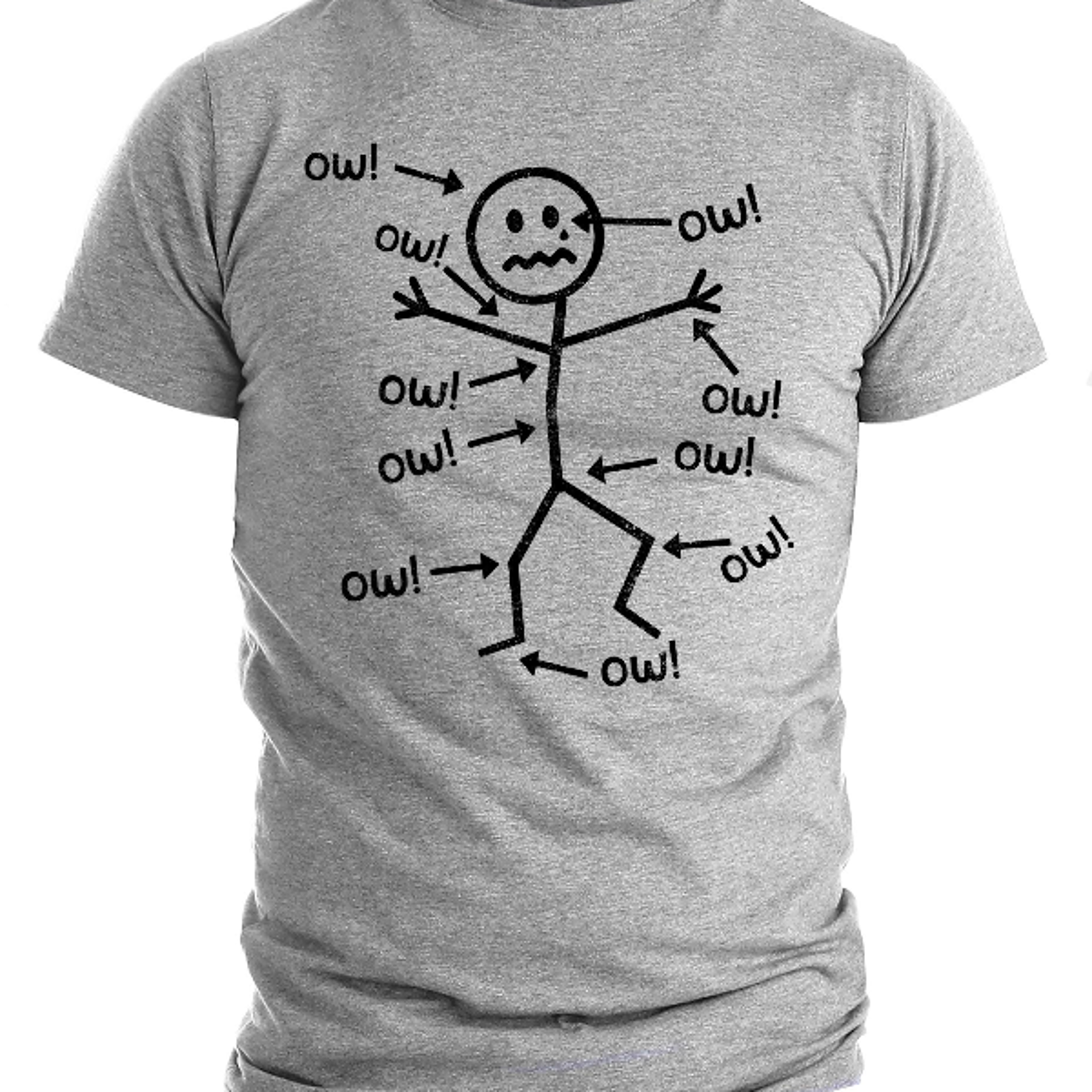 funny stick figure ow t-shirt – sarcastic pain humor graphic tee