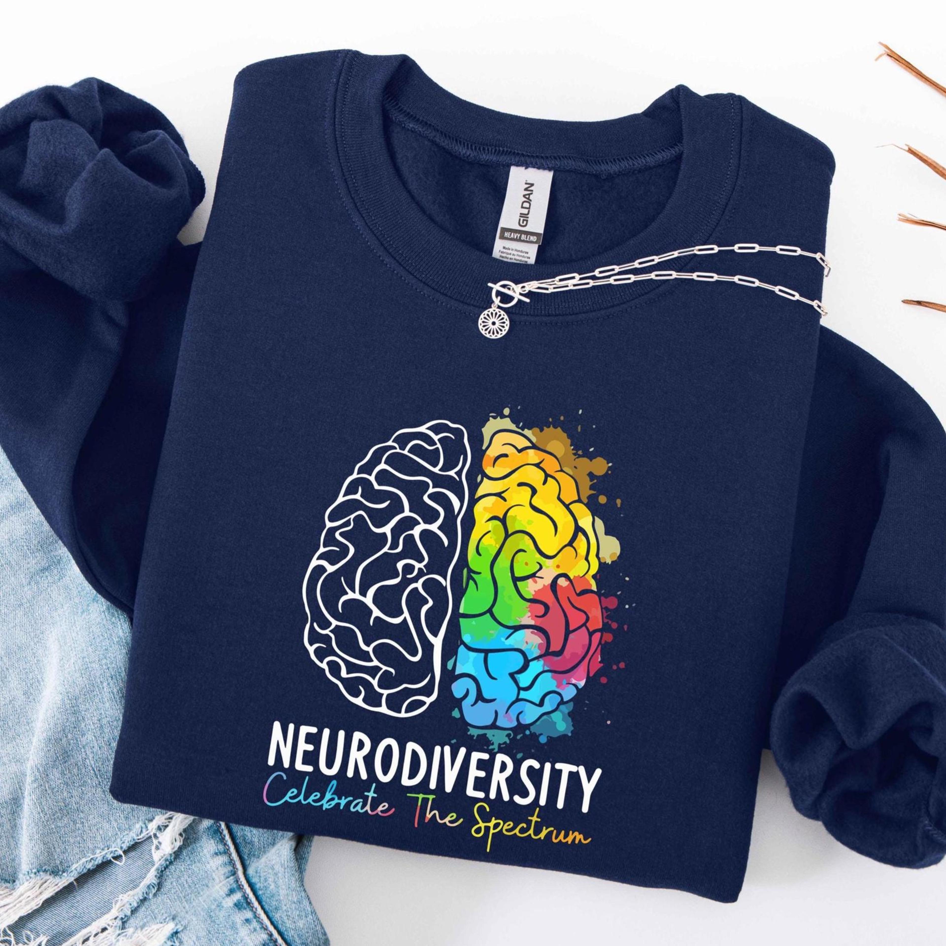 neurodiversity sweatshirt celebrate the spectrum rainbow brain mental health awareness hoodie
