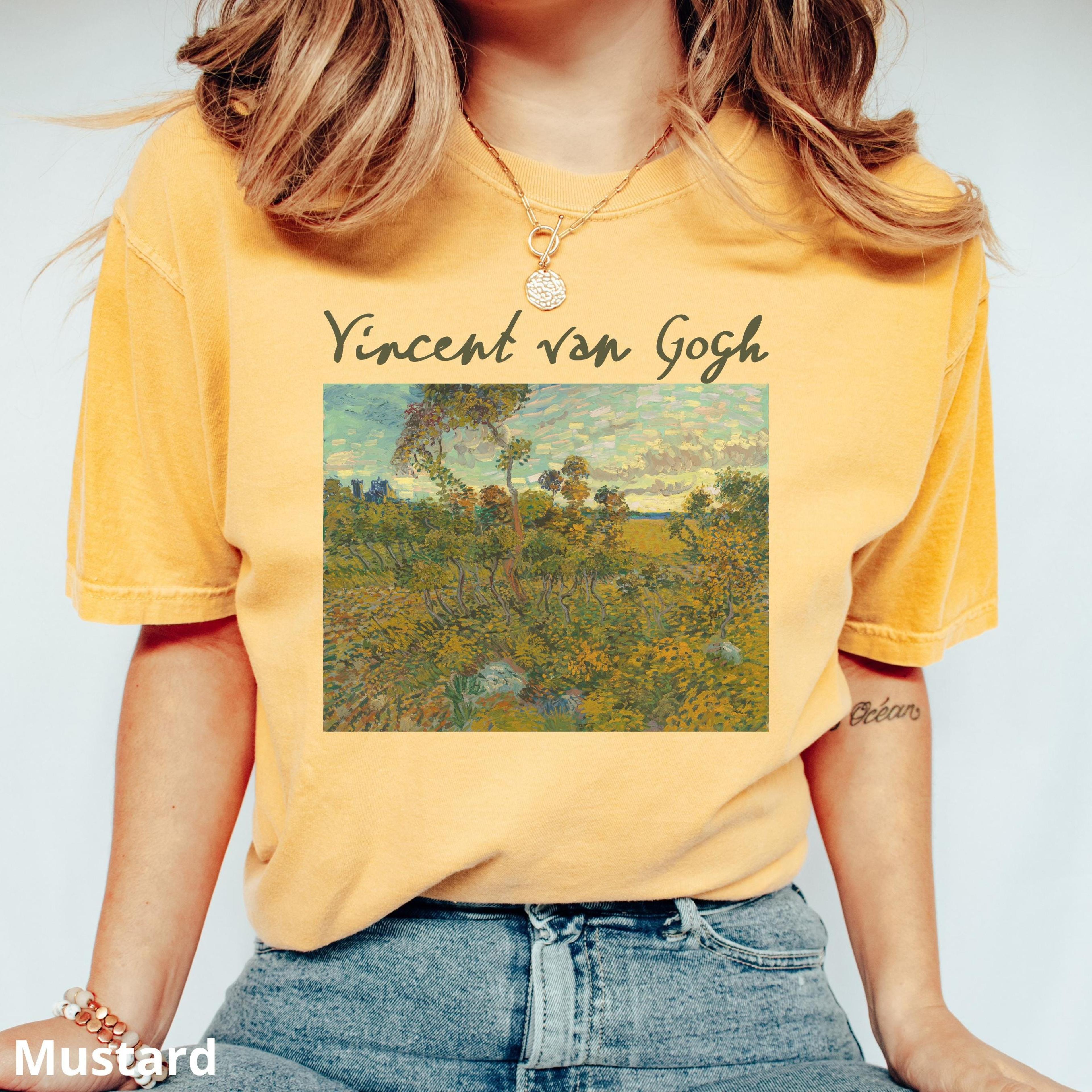 van gogh sunset art shirt comfort colors 100% cotton floral painting tee for women