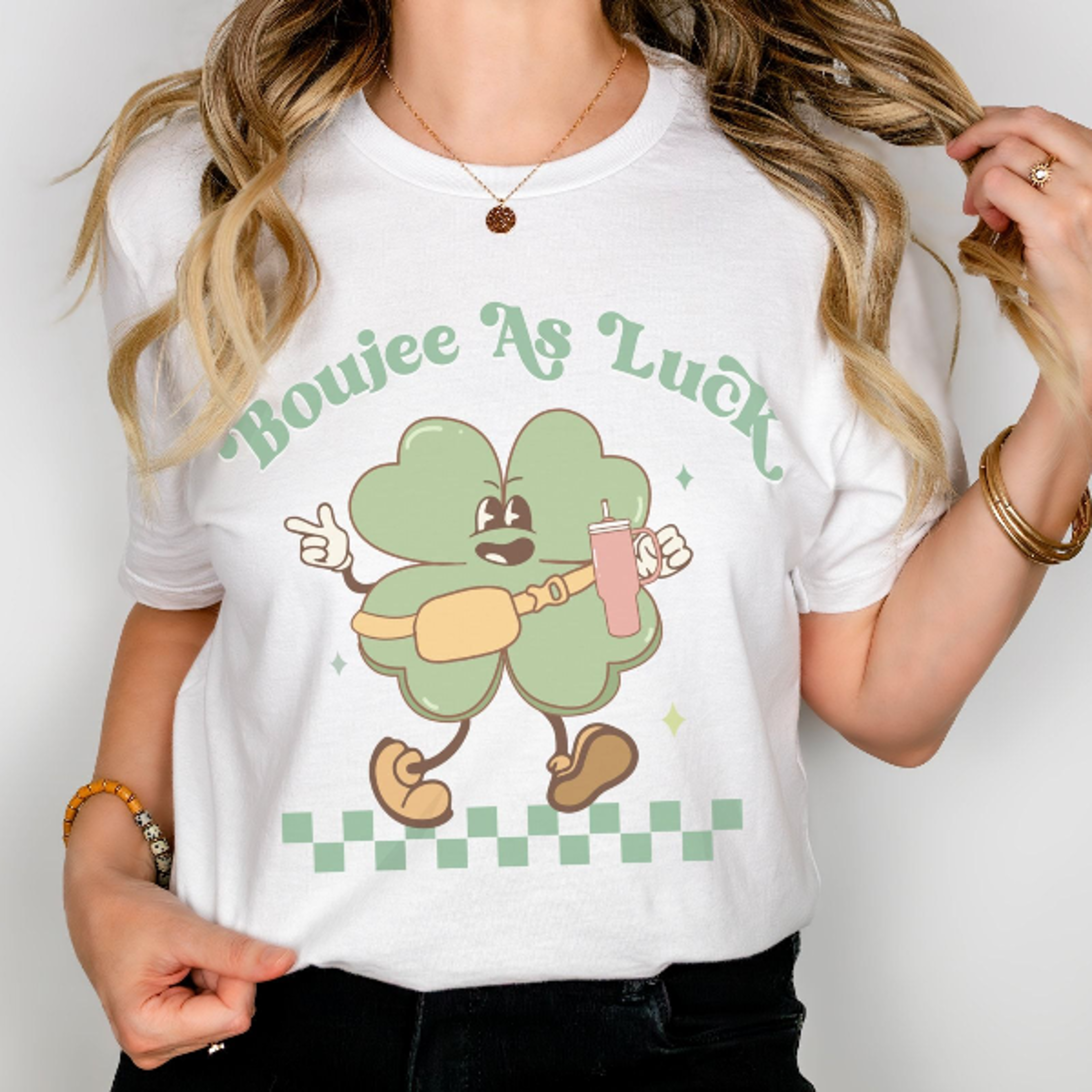boujee as luck shamrock st. patrick's day shirt or sweatshirt funny holiday tee