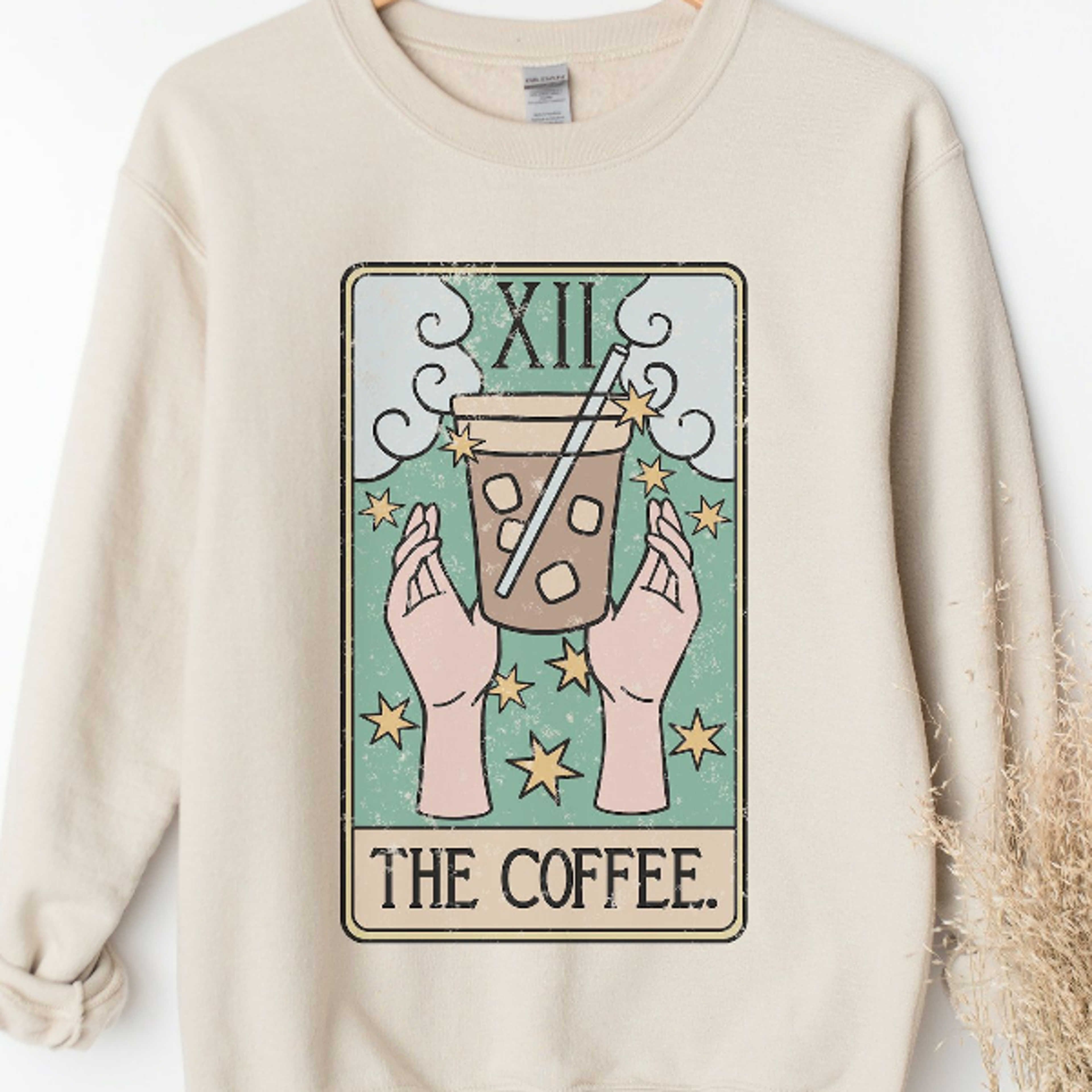 the coffee tarot card vintage vibe crewneck sweatshirt cute iced coffee lover aesthetic pullover