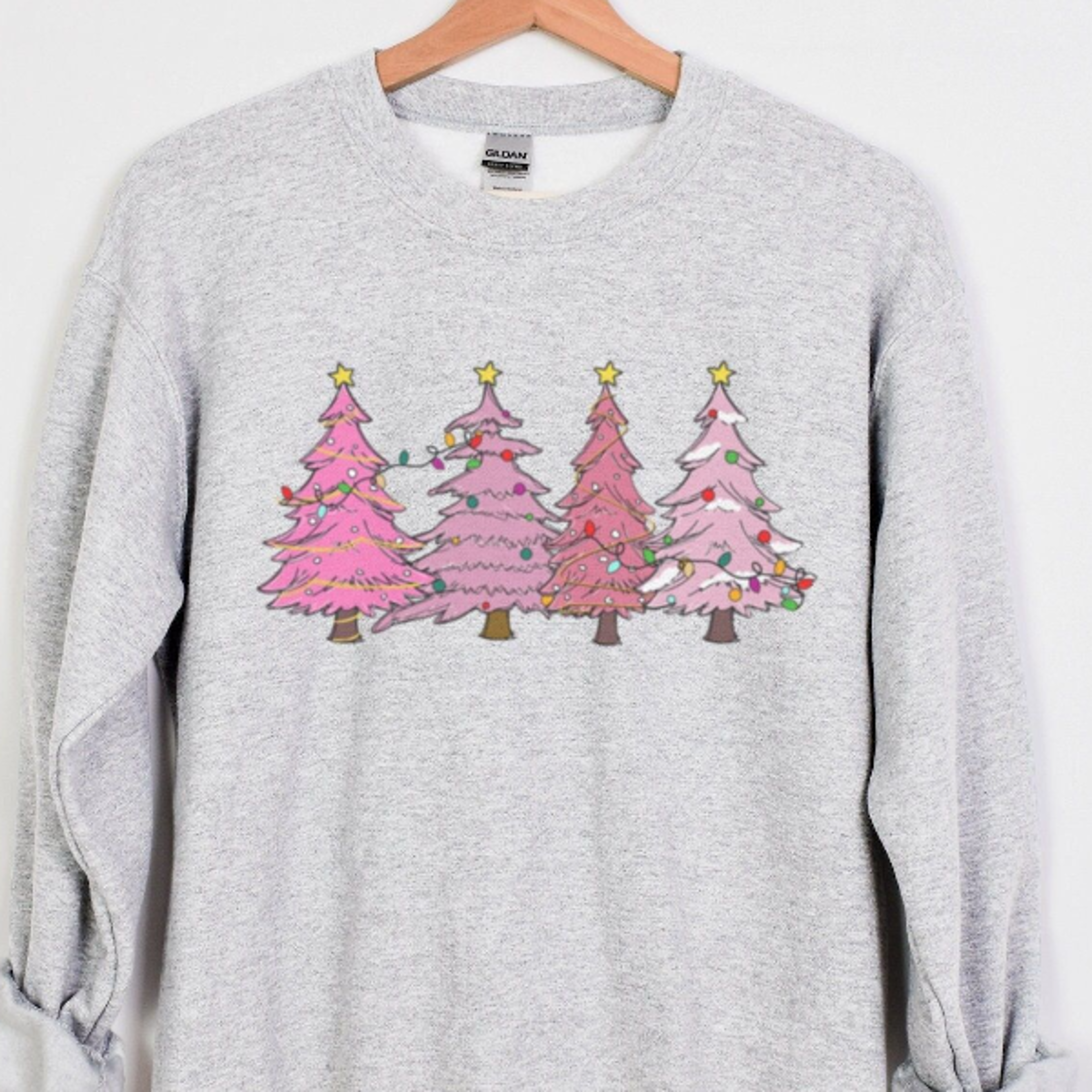 pink christmas trees crewneck sweatshirt cute holiday aesthetic winter pullover