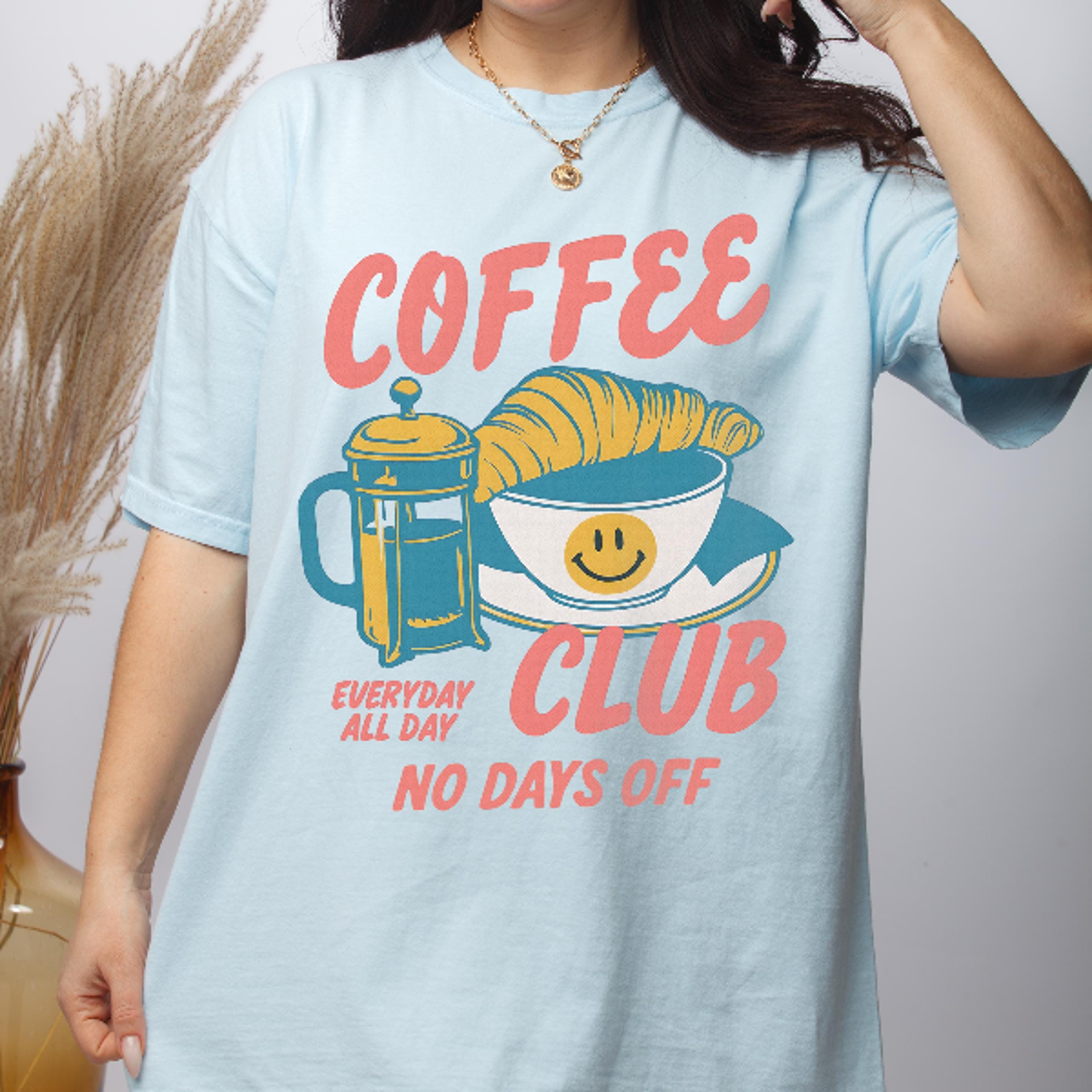 coffee club t-shirt retro coffee lover graphic tee croissant french press aesthetic shirt