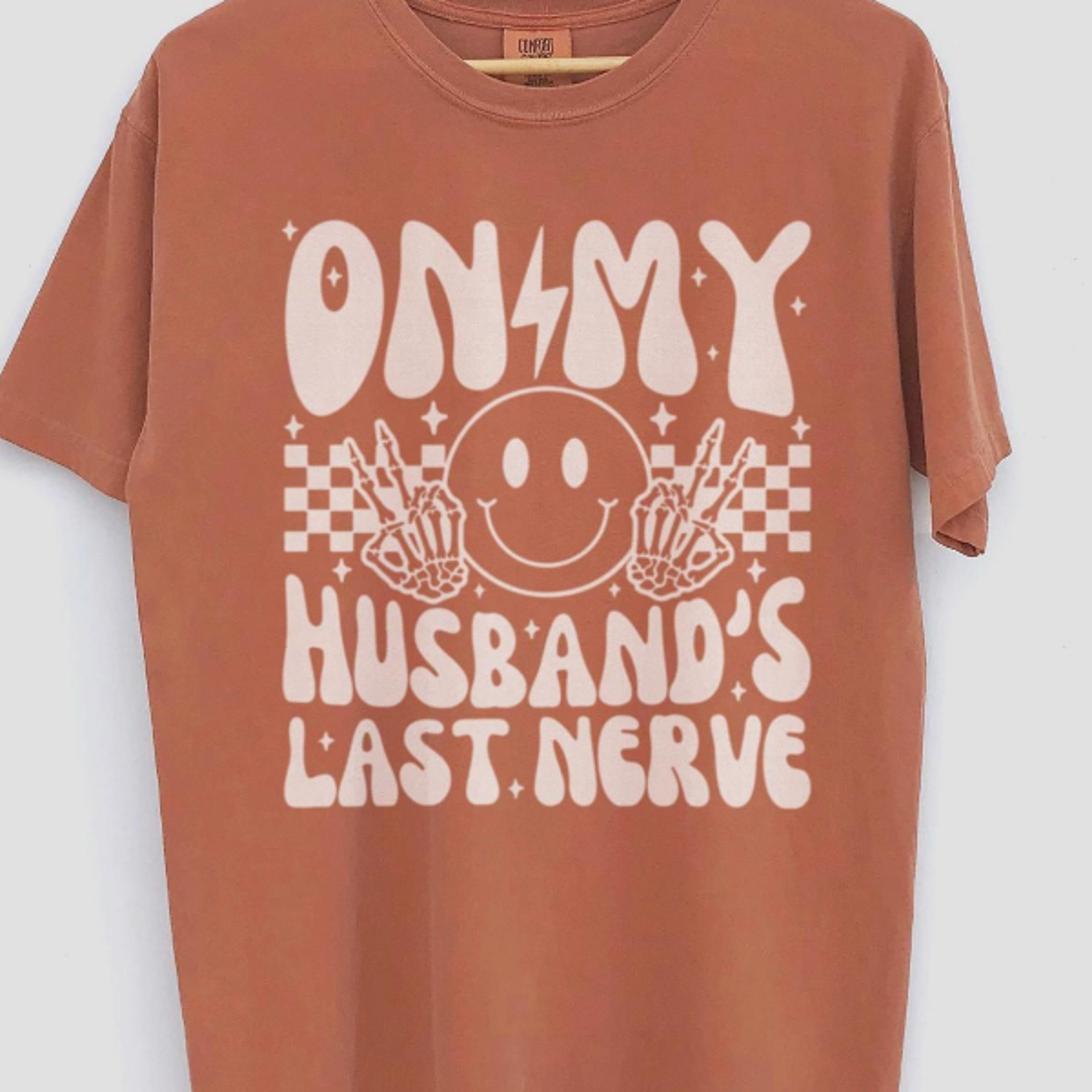 on my husband's last nerve shirt funny retro wife comfort colors graphic tee
