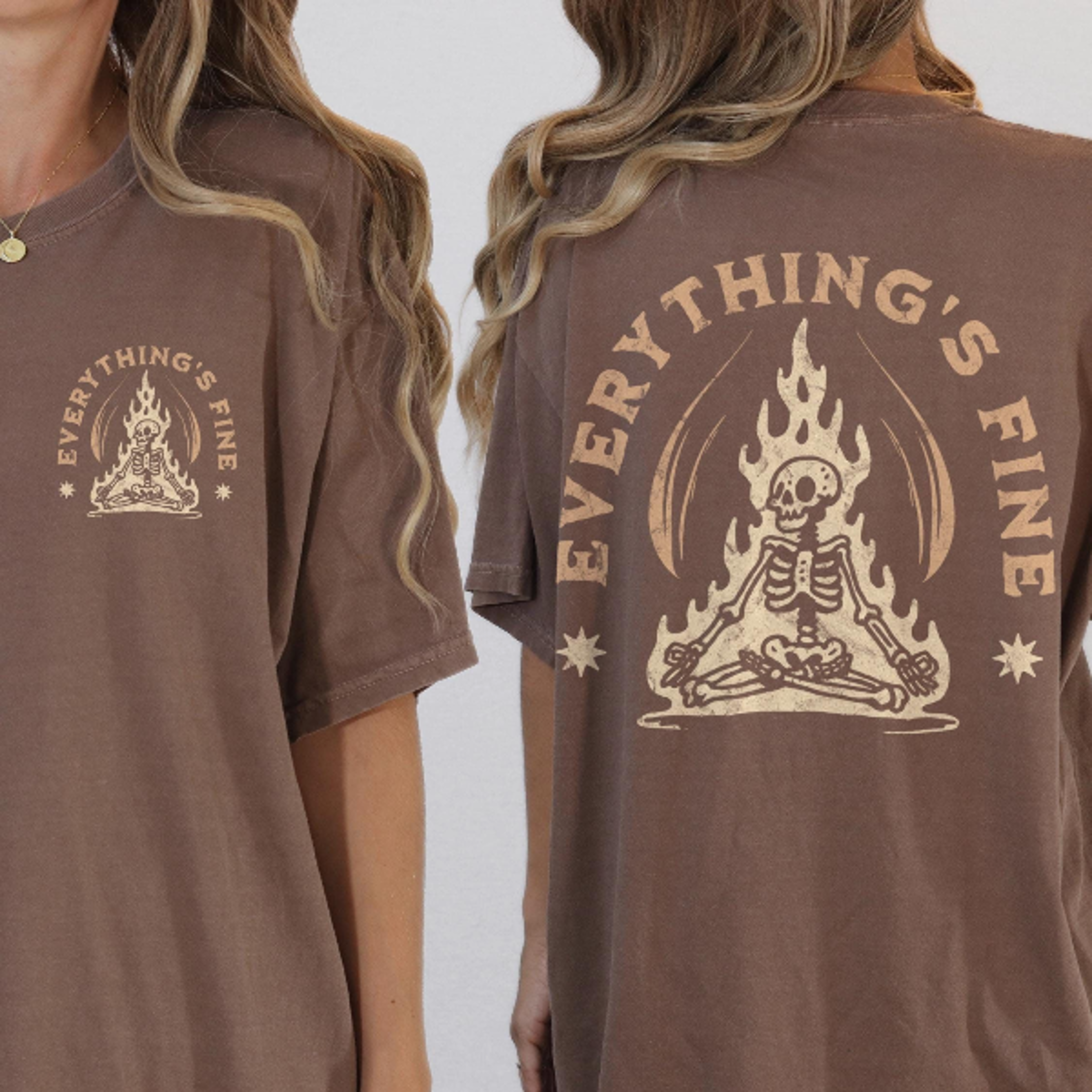 everything's fine shirt funny sarcastic skeleton on fire comfort colors graphic tee