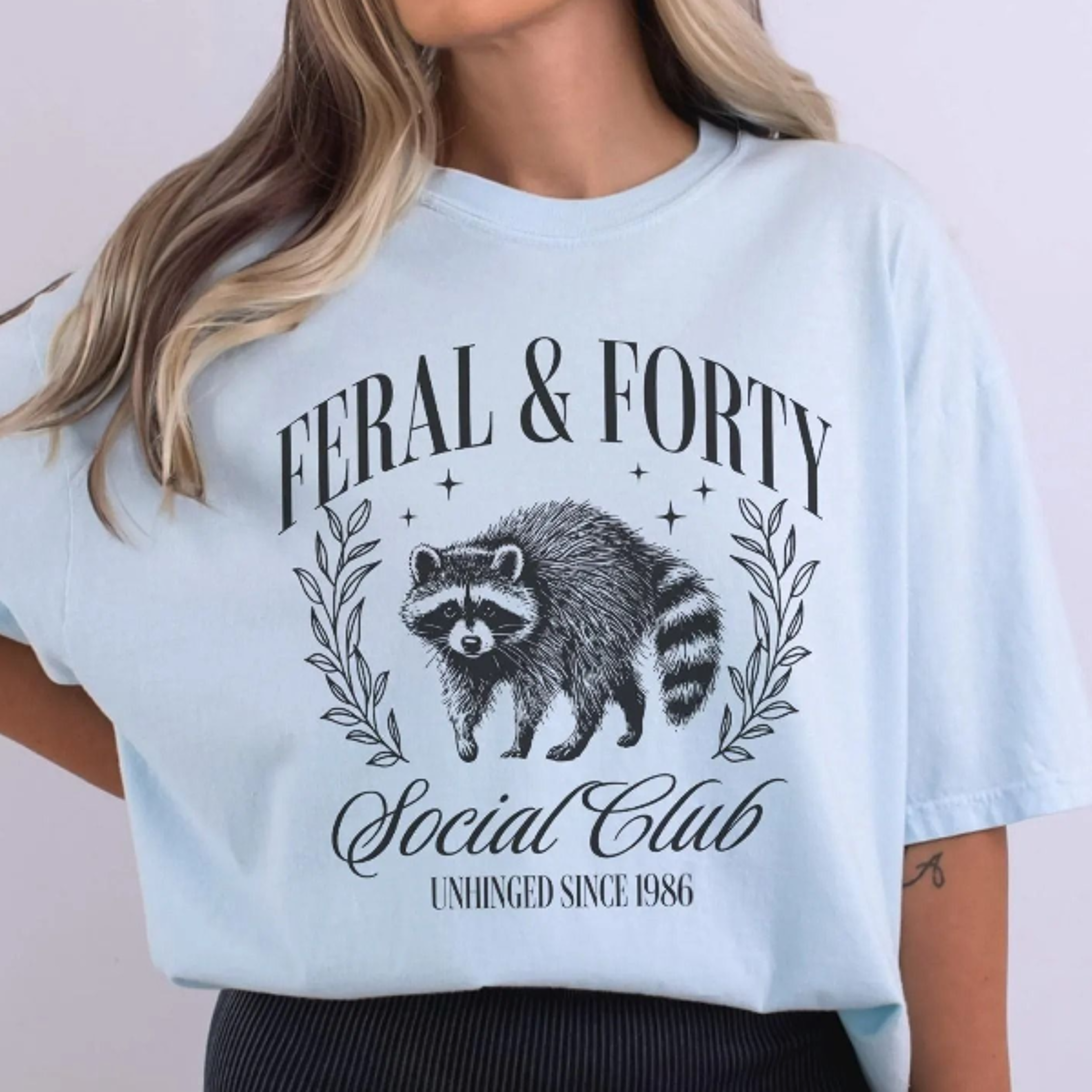 feral and forty funny raccoon birthday shirt unhinged 40th birthday graphic tee