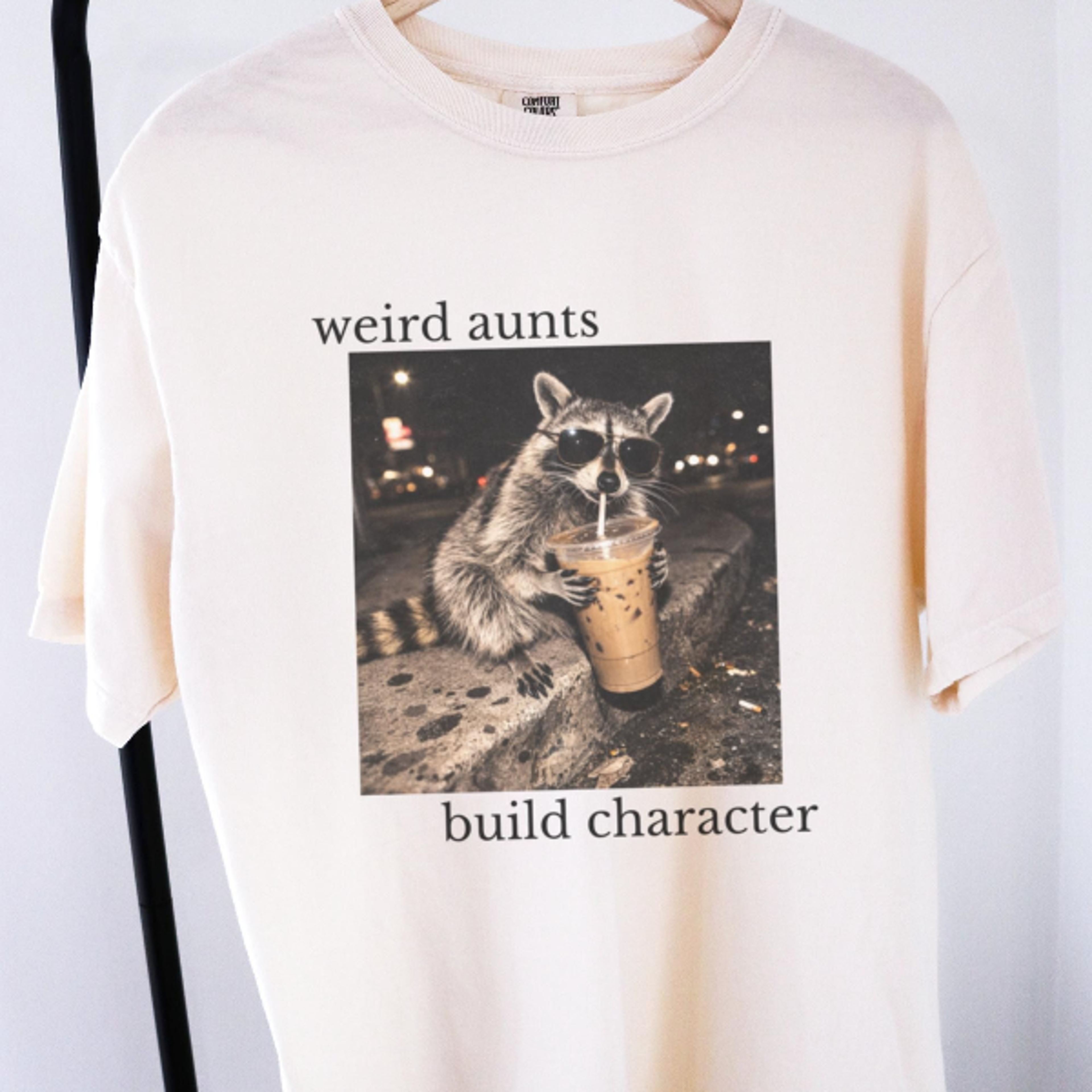 weird aunts build character shirt funny cool aunt raccoon graphic tee