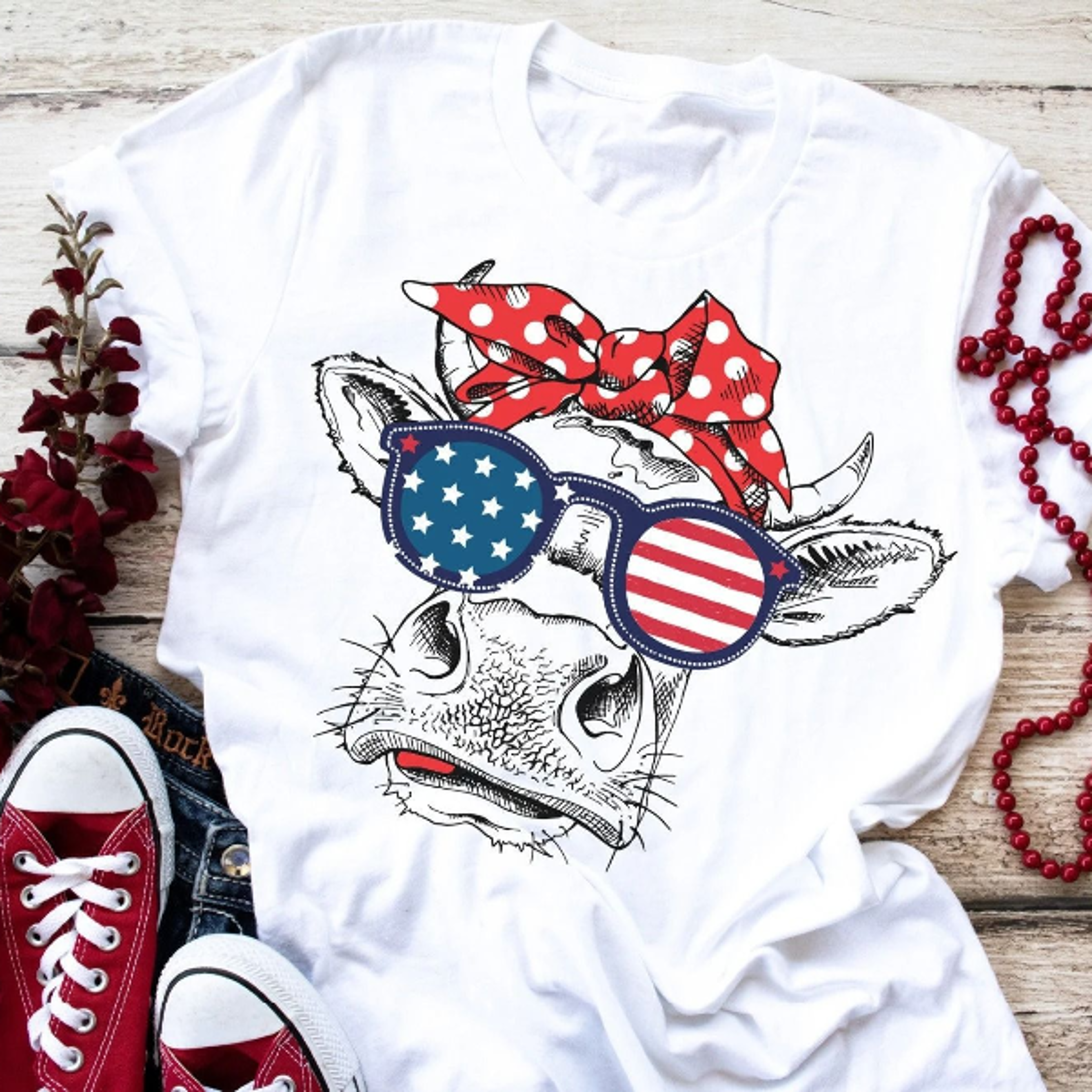 american cow shirt funny heifer graphic tee patriotic farm 4th of july t-shirt for men and women