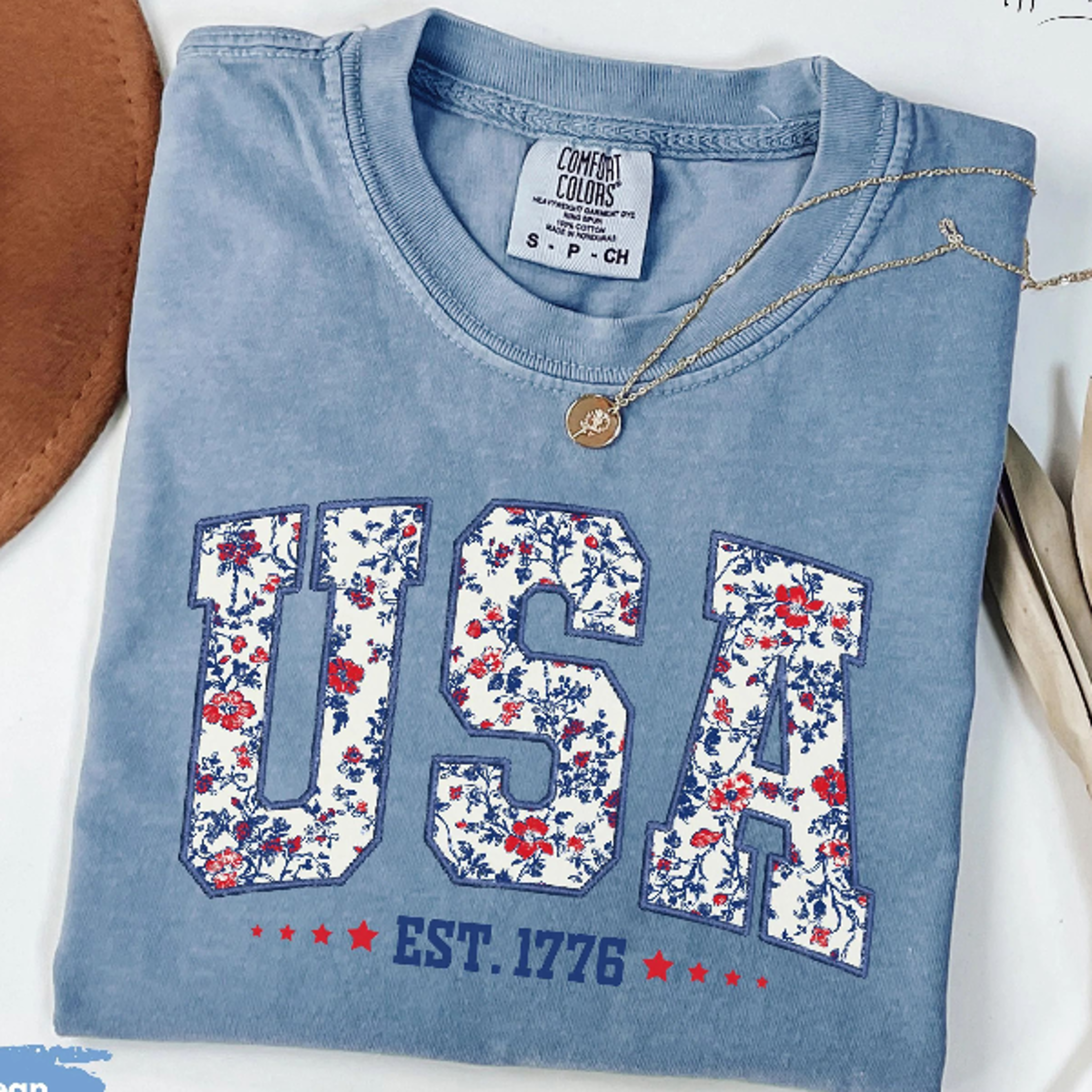 floral usa patriotic shirt american flag 4th of july graphic tee